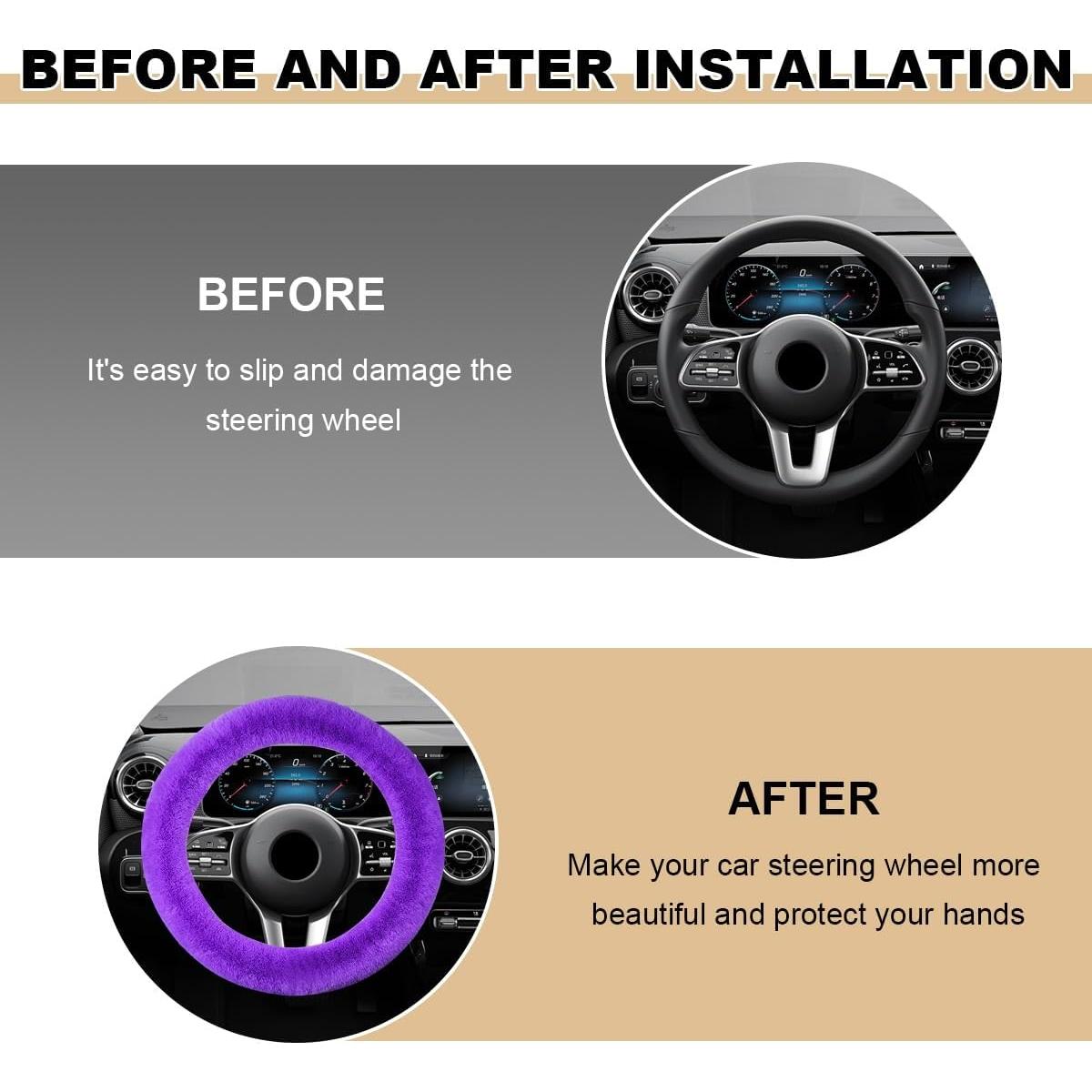 Cubierta de Volante Peluda MUQIDA 38 cm Piel Sintética Antideslizante