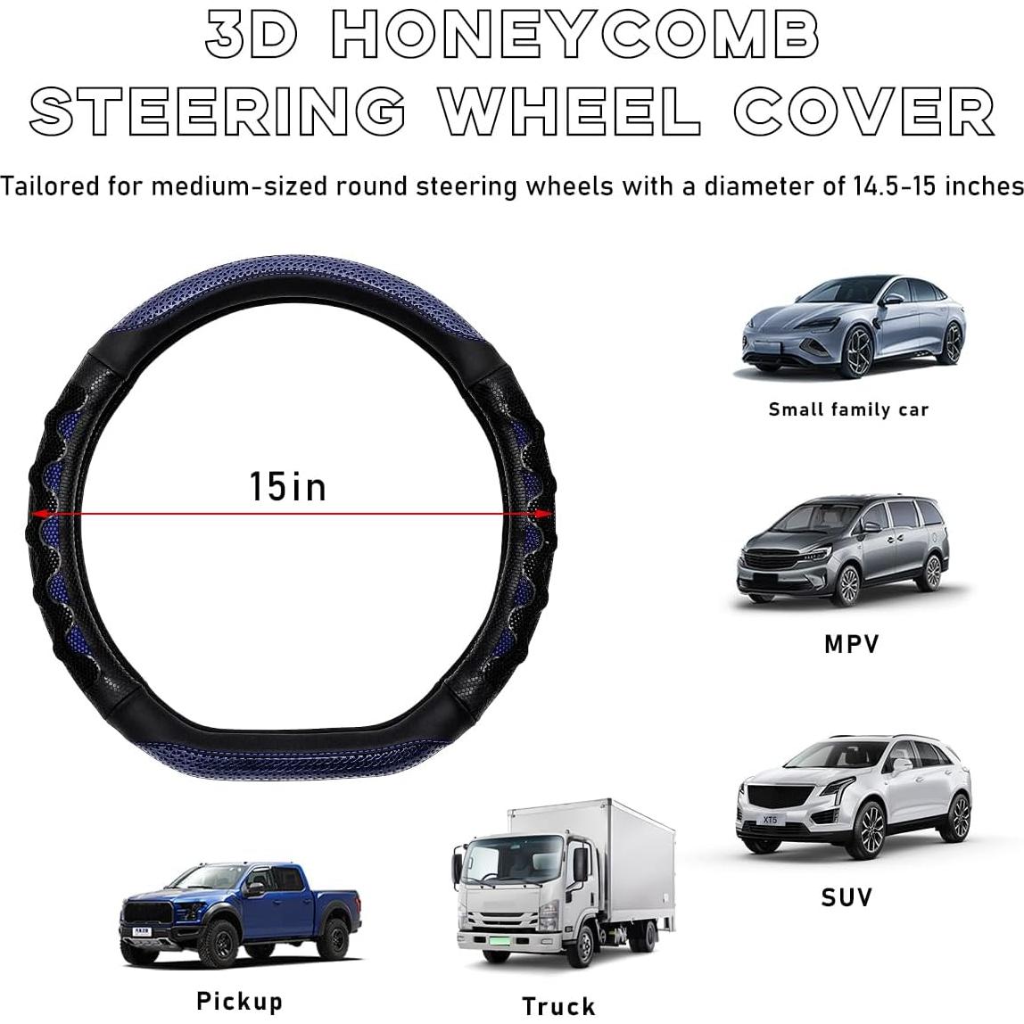Funda de Volante de Coche Yourkar 38.1 cm Antideslizante Azul