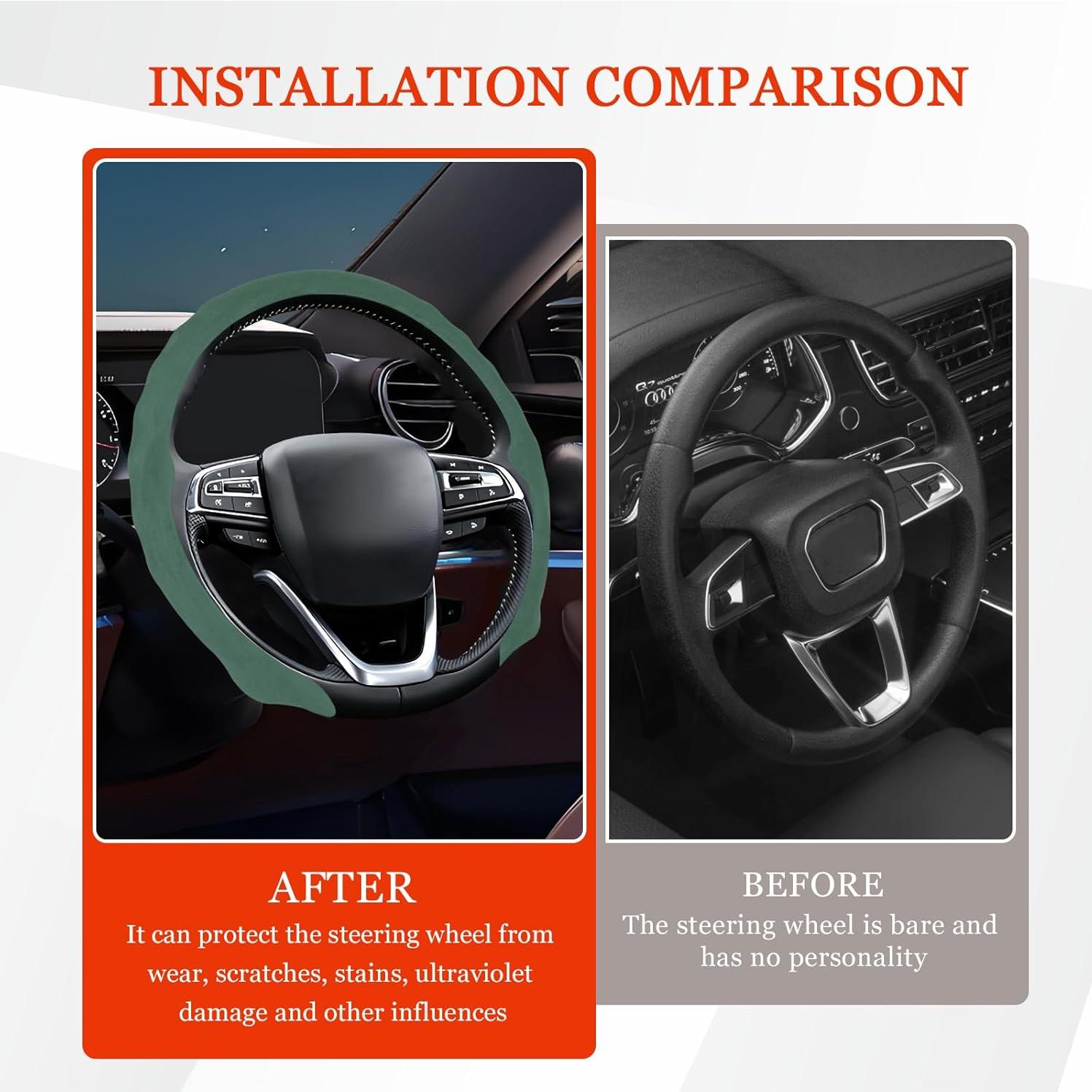 Funda de Volante Wuyaoyao Cuero Suede 38 cm Antideslizante Verde Oscuro