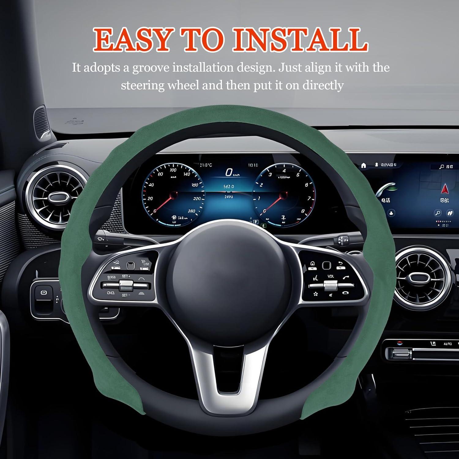 Funda de Volante Wuyaoyao Cuero Suede 38 cm Antideslizante Verde Oscuro