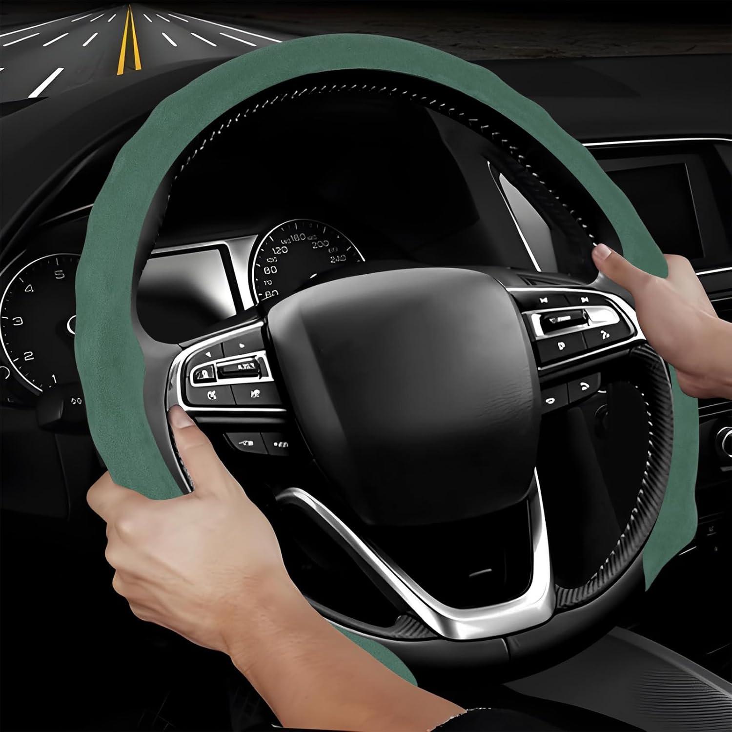 Funda de Volante Wuyaoyao Cuero Suede 38 cm Antideslizante Verde Oscuro