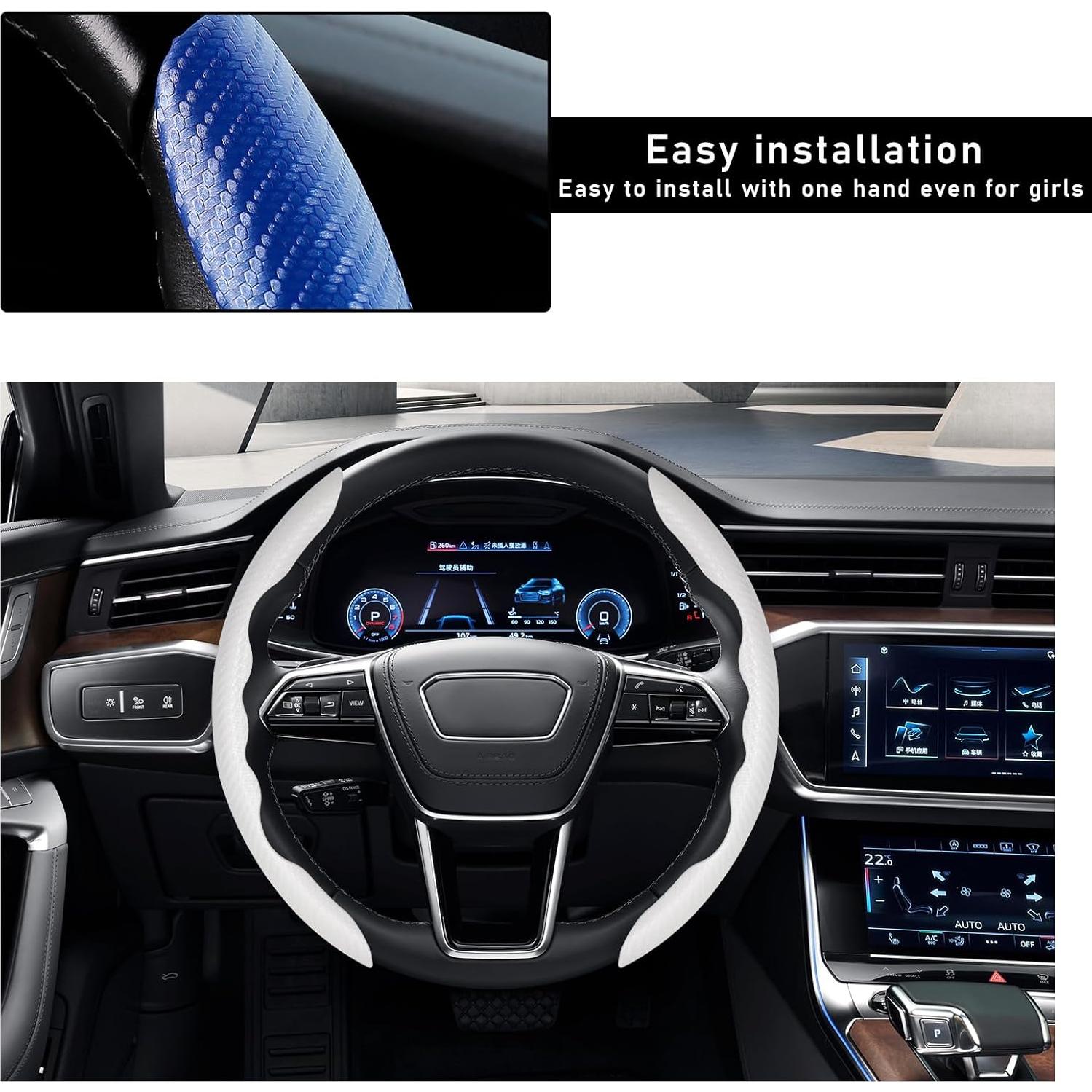 Funda de Volante de Coche Povtii 2 PCS Fibra de Carbono 38 cm