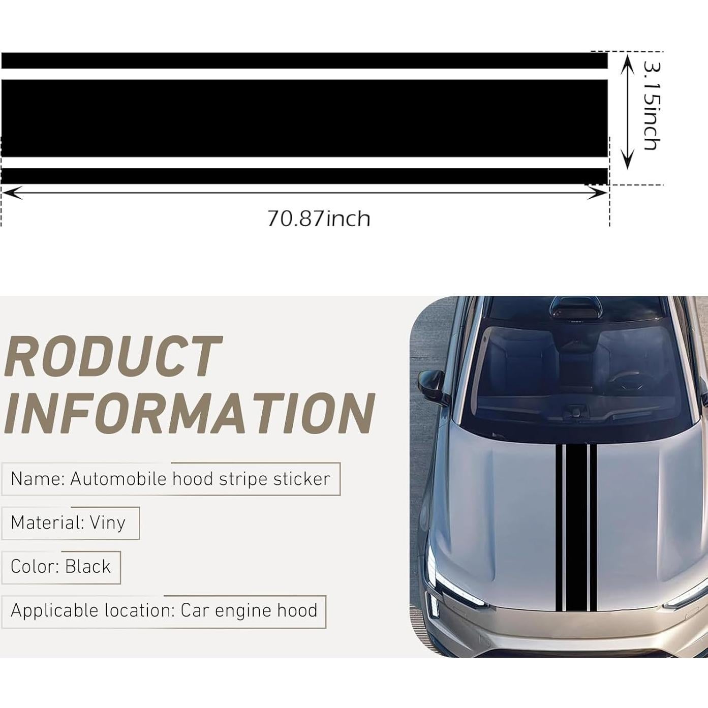 Calcomanías de Rayas de Carreras Bawkars 8x180 cm Negro - 2 PCS