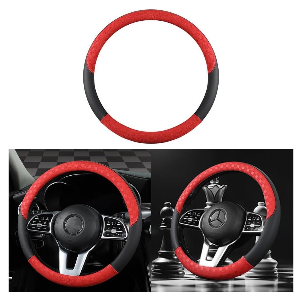 Funda de Volante AUCELI 38 cm Cuero Antideslizante Rojo