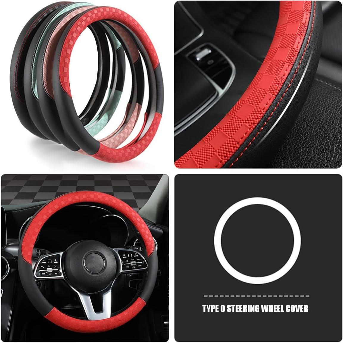 Funda de Volante AUCELI 38 cm Cuero Antideslizante Rojo