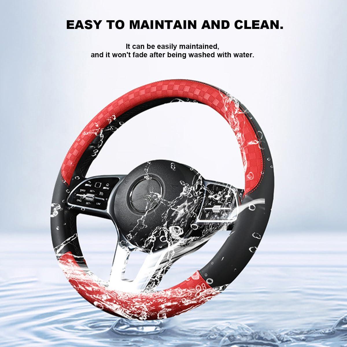 Funda de Volante AUCELI 38 cm Cuero Antideslizante Rojo