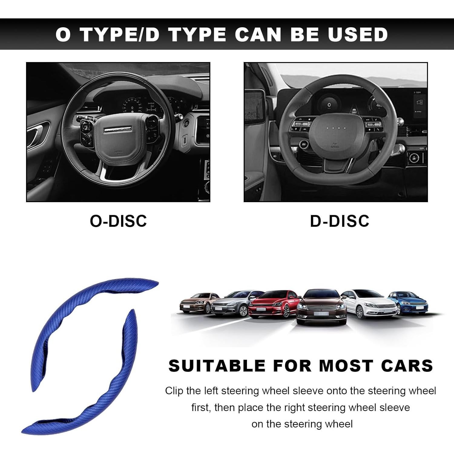 Fundas de Volante MUQIDA Fibra de Carbono 2 PCS Antideslizante