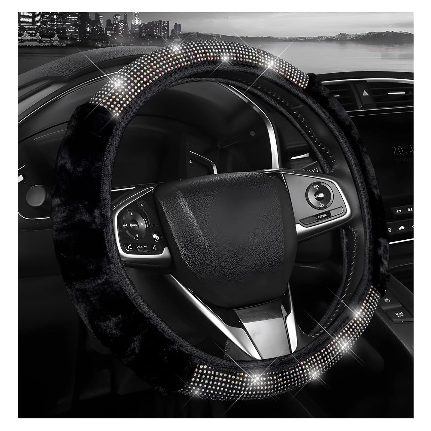 Cubierta de Volante JNXIJ de Piel con Brillantes 38 cm Negro