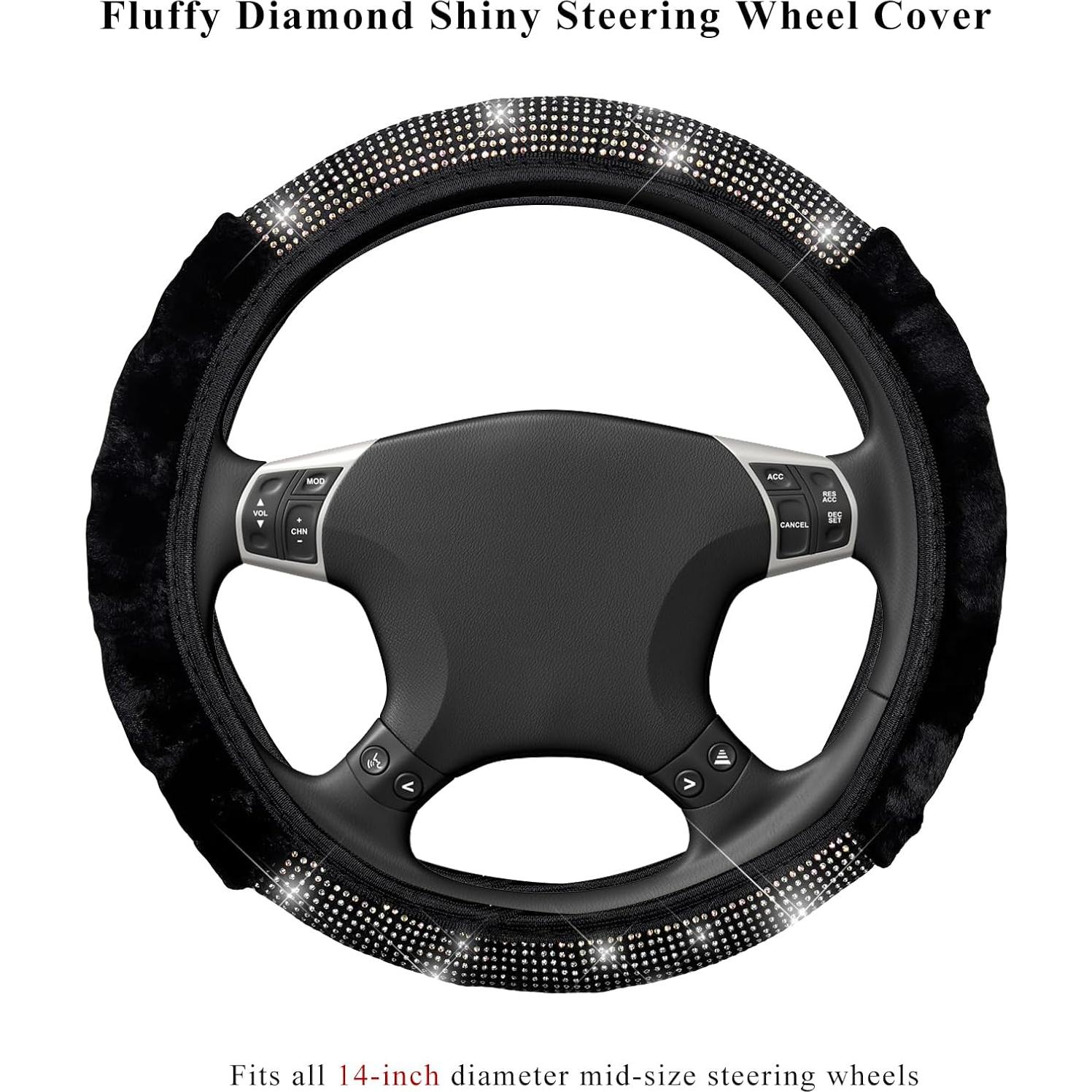 Cubierta de Volante JNXIJ de Piel con Brillantes 38 cm Negro