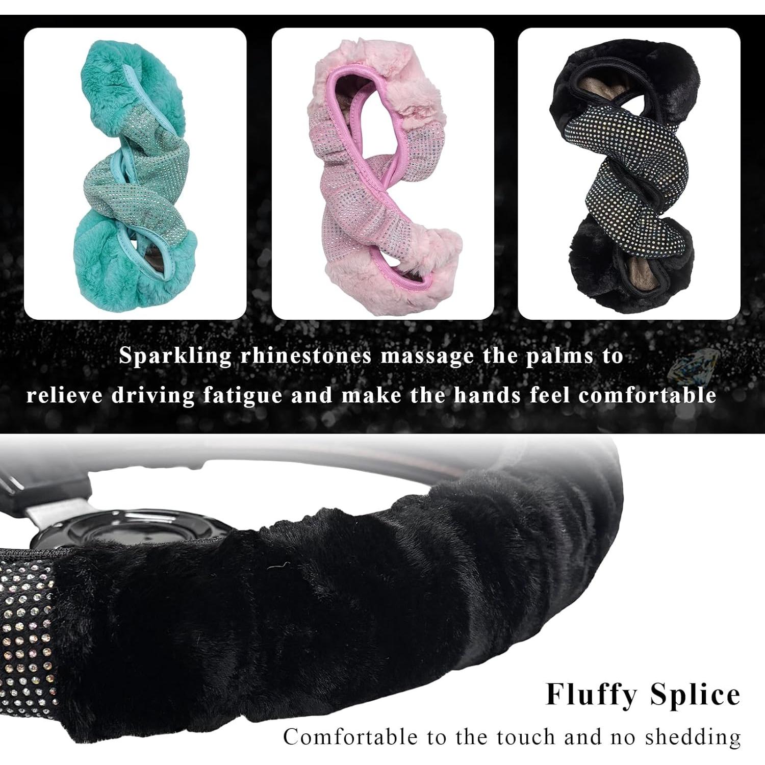 Cubierta de Volante JNXIJ de Piel con Brillantes 38 cm Negro