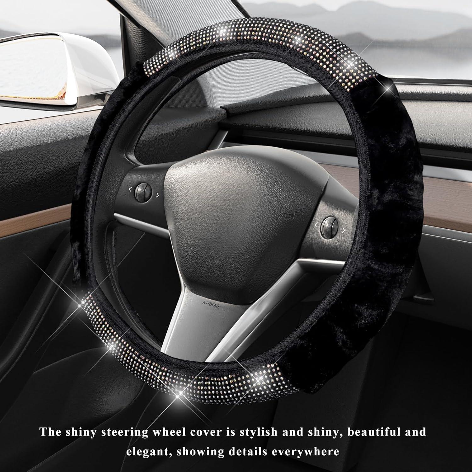 Cubierta de Volante JNXIJ de Piel con Brillantes 38 cm Negro