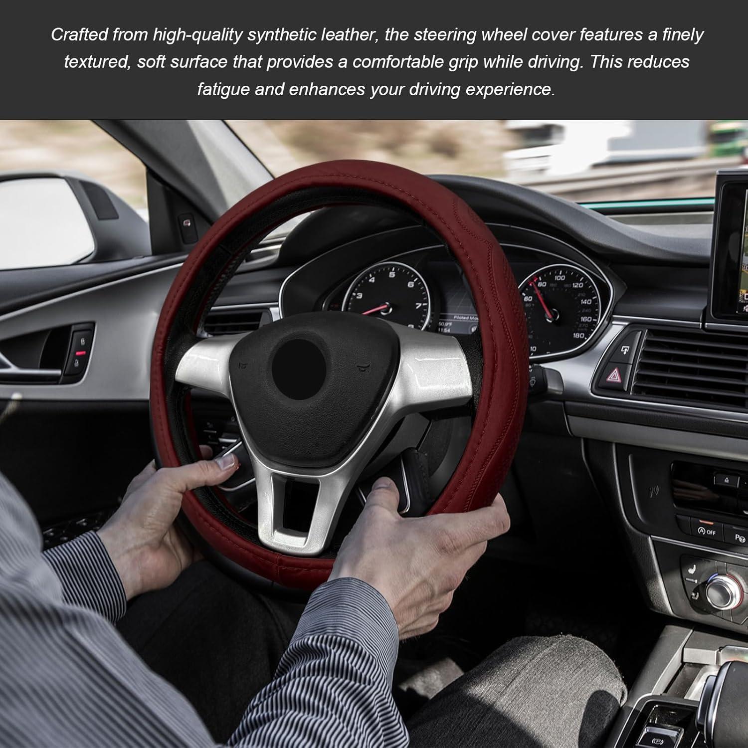 Funda de Volante de Coche Sbulhia Antideslizante 36.8-40.6 cm Rojo Vino