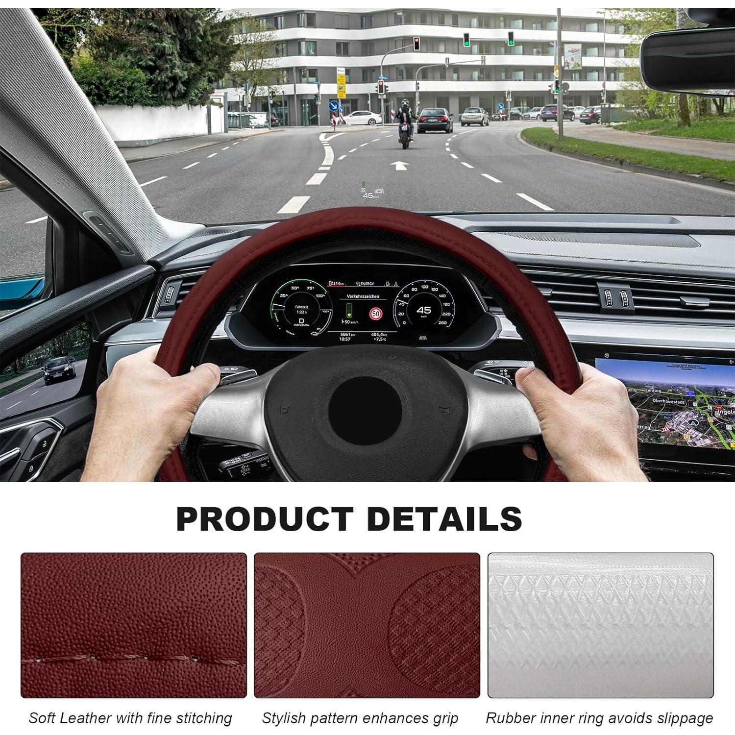 Funda de Volante de Coche Sbulhia Antideslizante 36.8-40.6 cm Rojo Vino