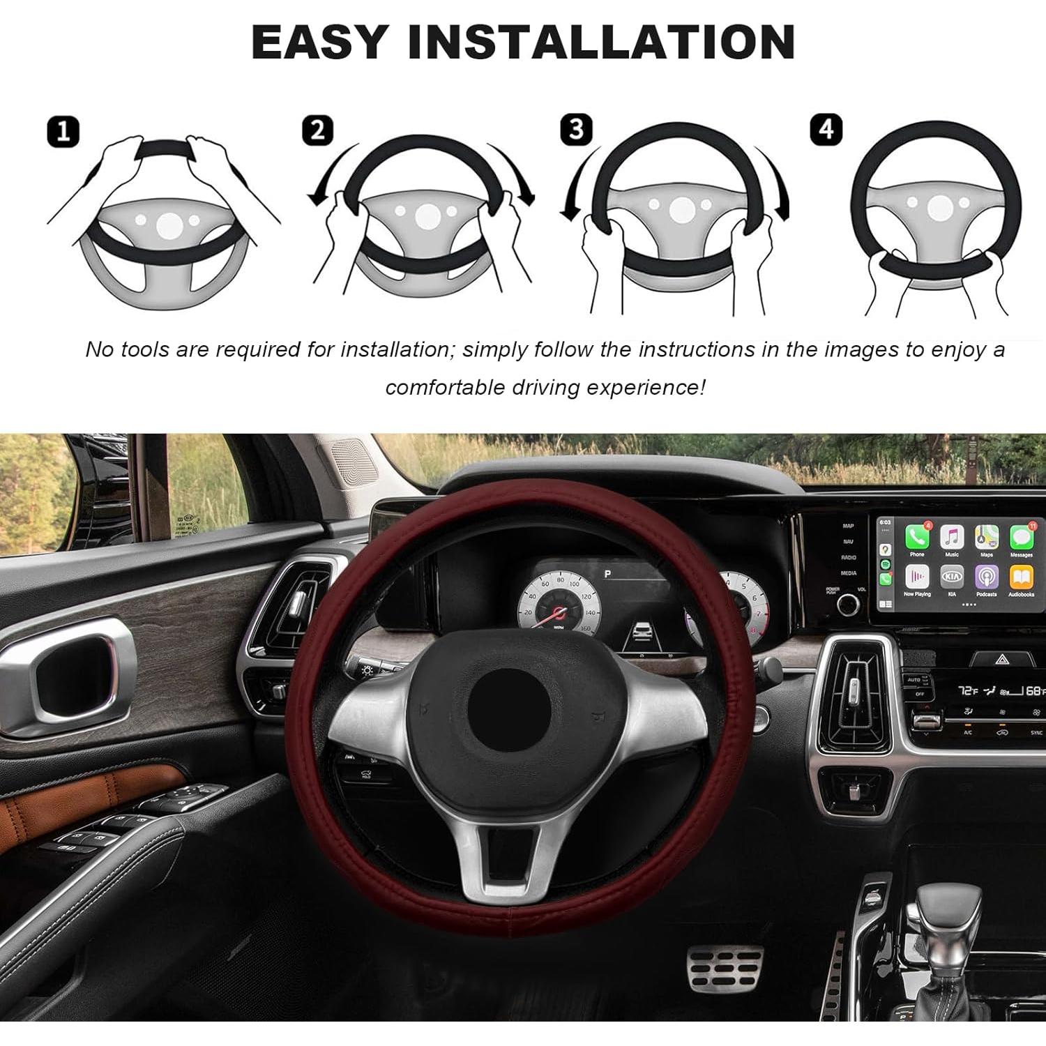 Funda de Volante de Coche Sbulhia Antideslizante 36.8-40.6 cm Rojo Vino