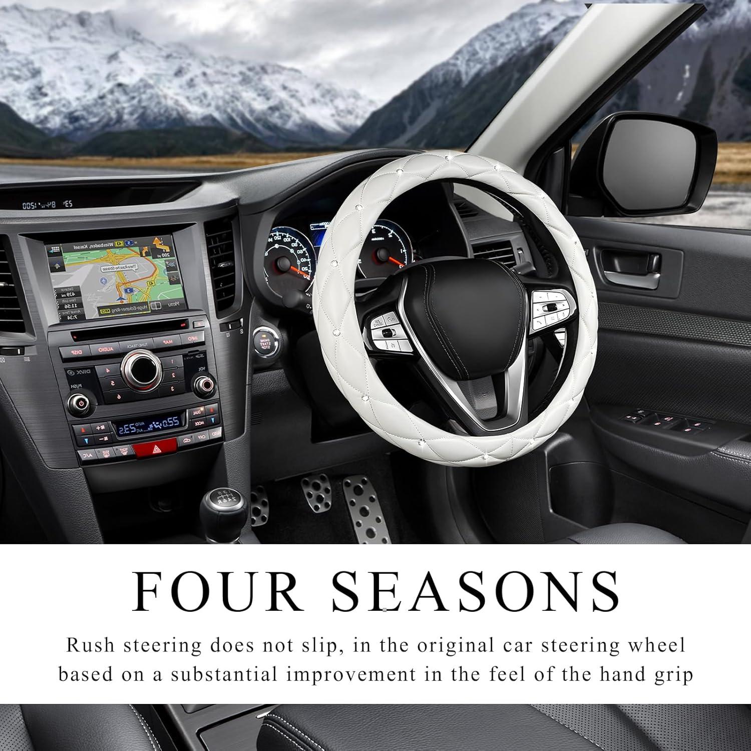 Cubierta de Volante DXNQ de Cuero Brillante 38.1 cm Blanca