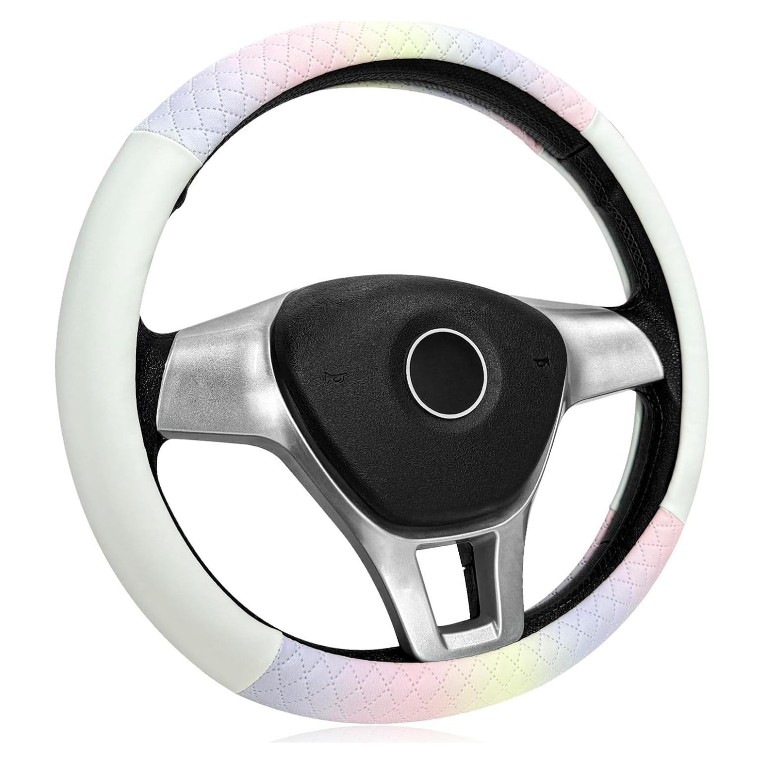 Funda de Volante YTFRL 38 cm Cuero Antideslizante Blanco y Rosa