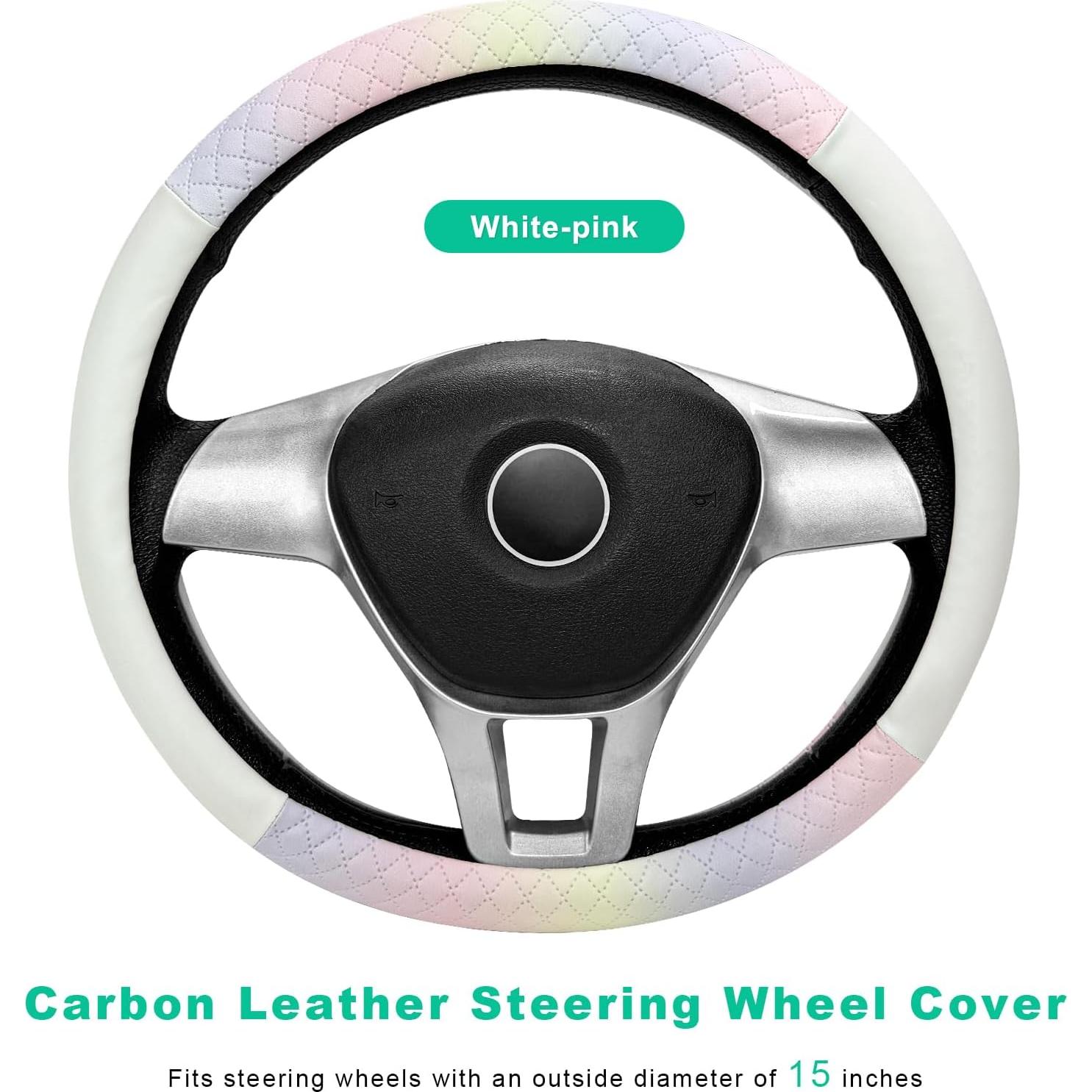 Funda de Volante YTFRL 38 cm Cuero Antideslizante Blanco y Rosa