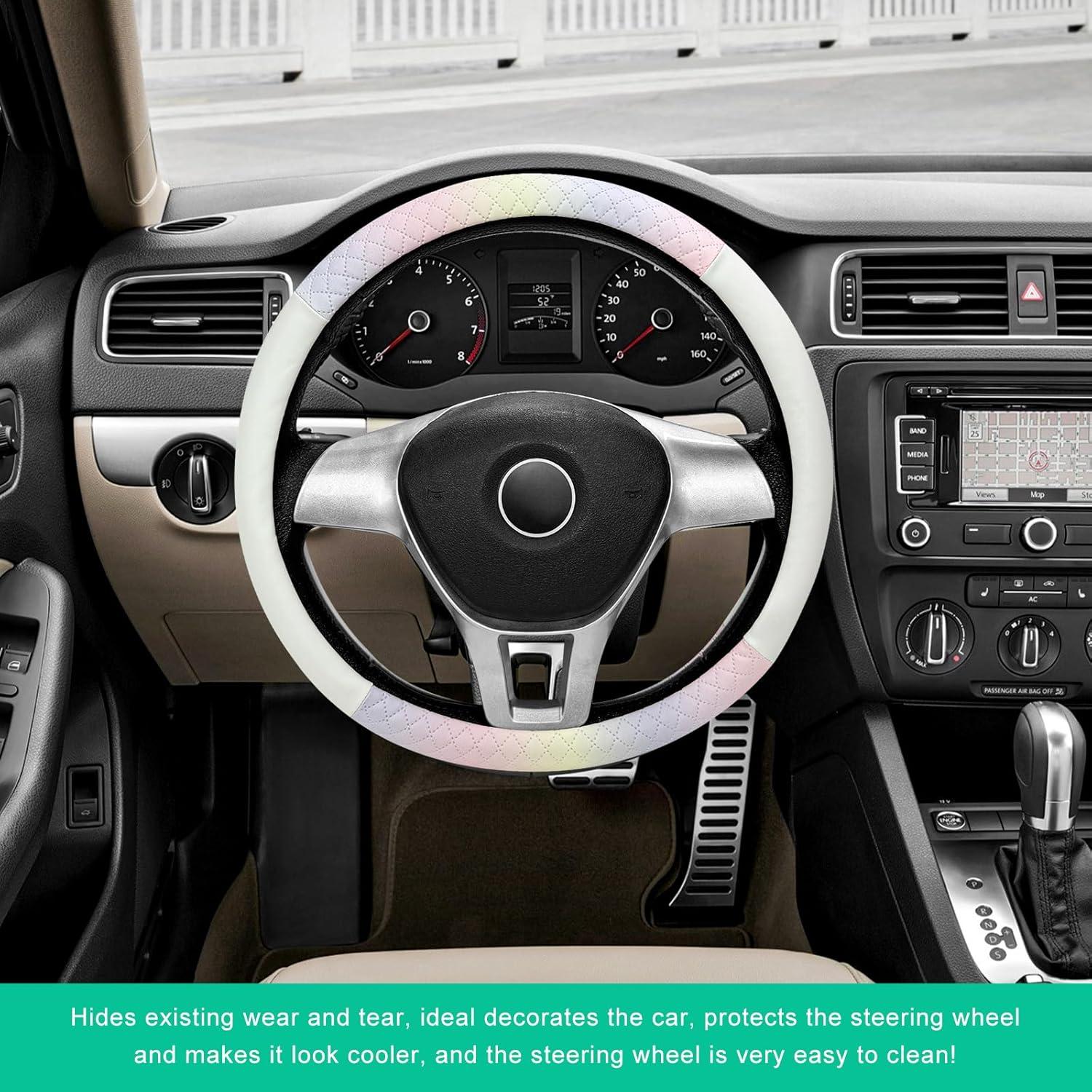 Funda de Volante YTFRL 38 cm Cuero Antideslizante Blanco y Rosa