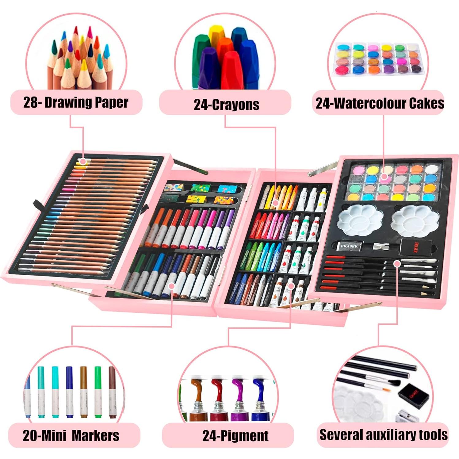 Kit de Arte KINSPORY 139 Piezas Dibujo y Pintura Rosa