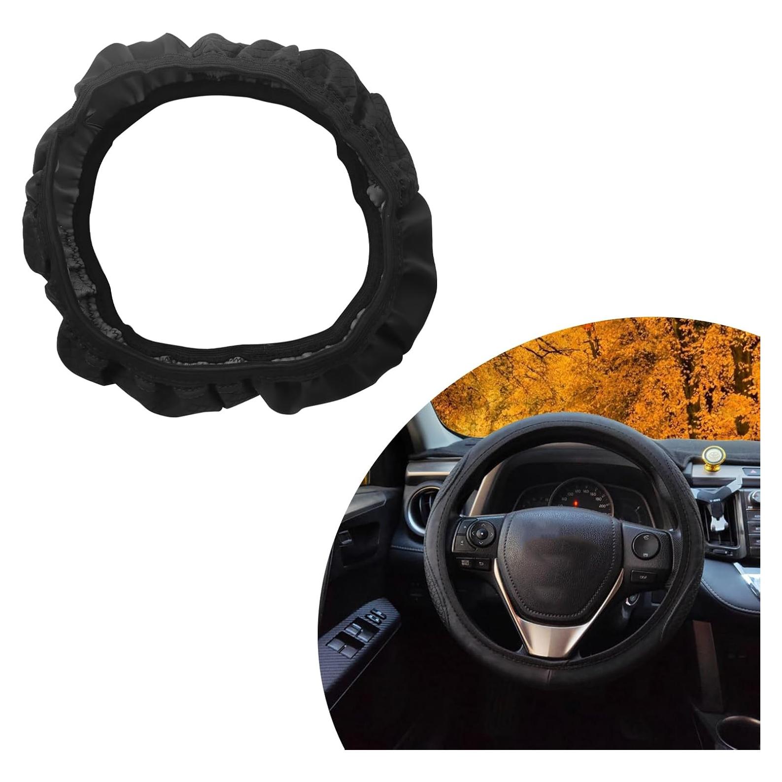 Funda de Volante de Coche Flygun 38 cm Cuero Antideslizante Negro