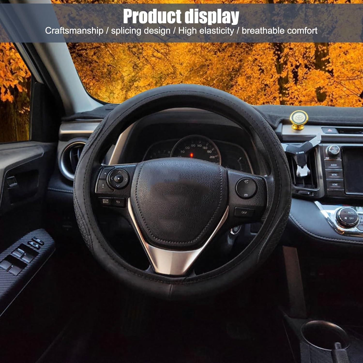 Funda de Volante de Coche Flygun 38 cm Cuero Antideslizante Negro