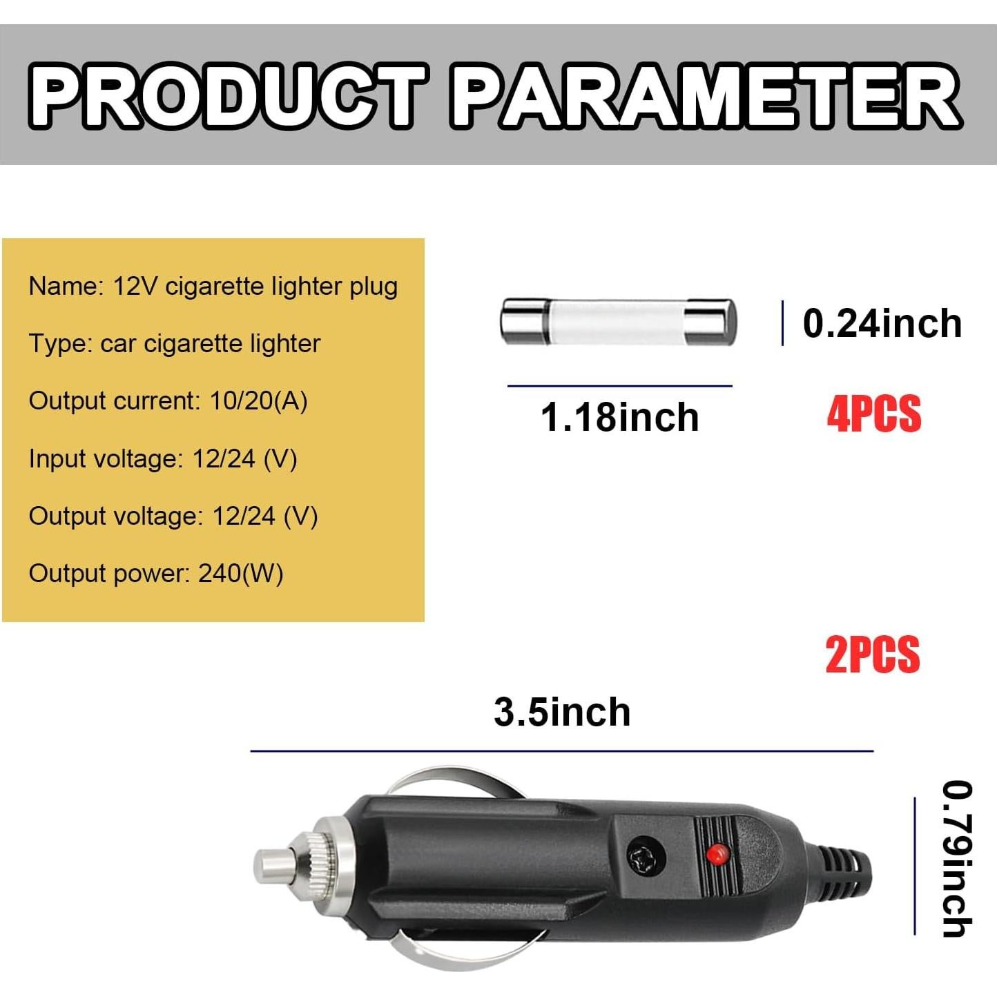 Enchufe Macho de Encendedor de Cigarrillos Gasedin 12V 2PCS