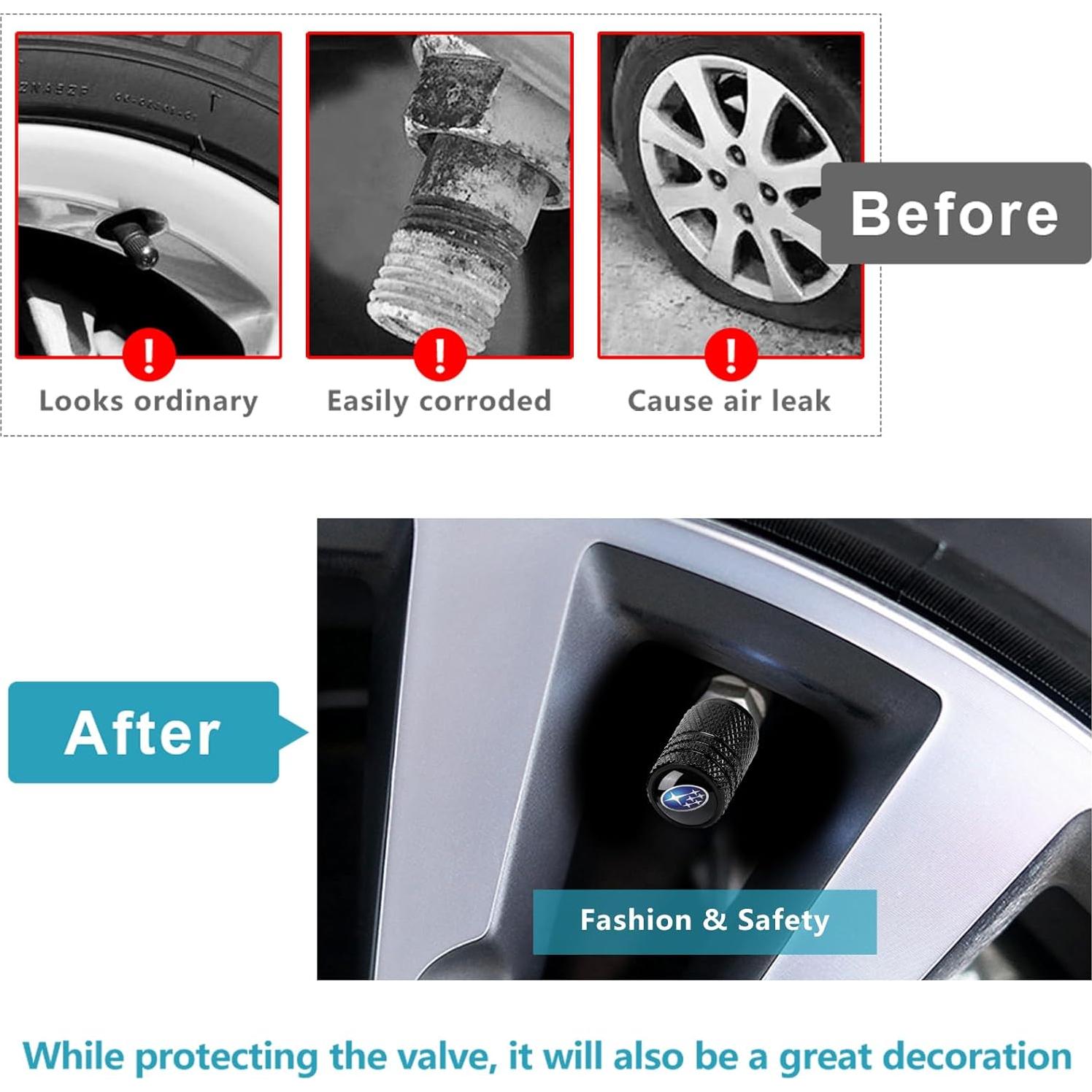 Tapas de Válvula de Neumático DEXBEXS 4 Pcs Aluminio Negro