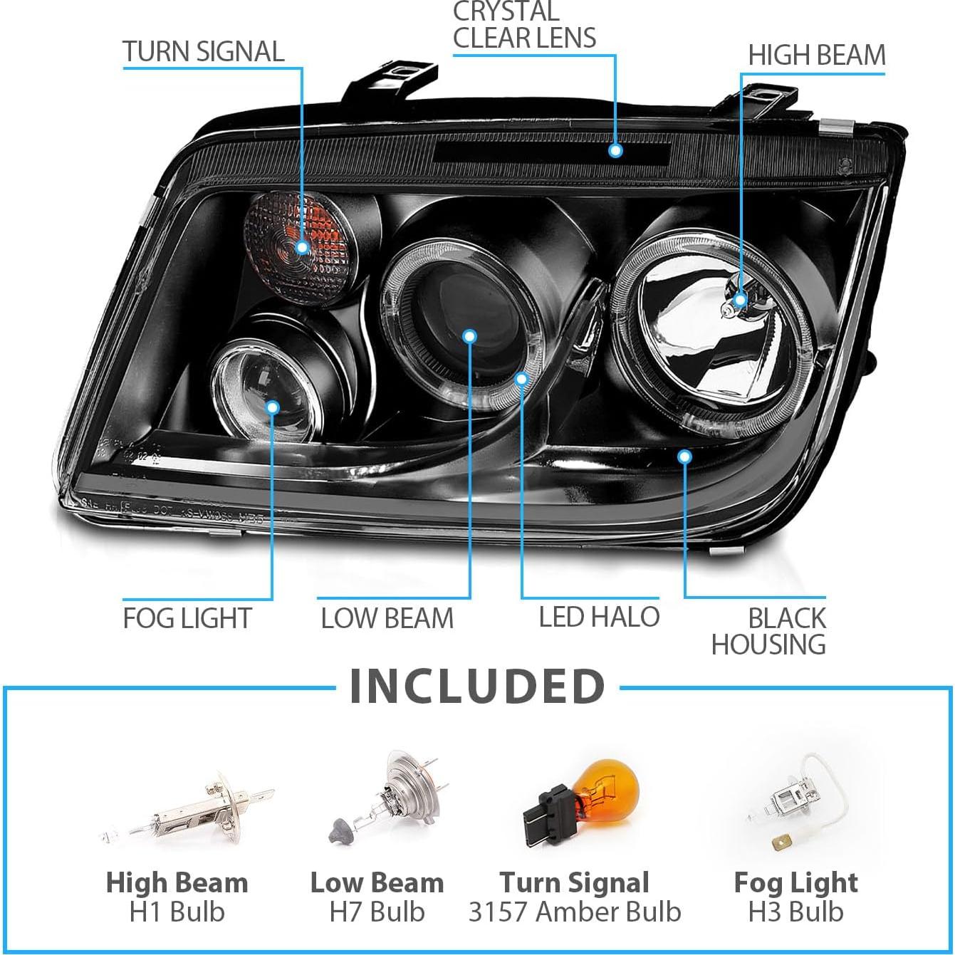 Juego de Faros Proyector LED AmeriLite para VW Jetta 1999-2005
