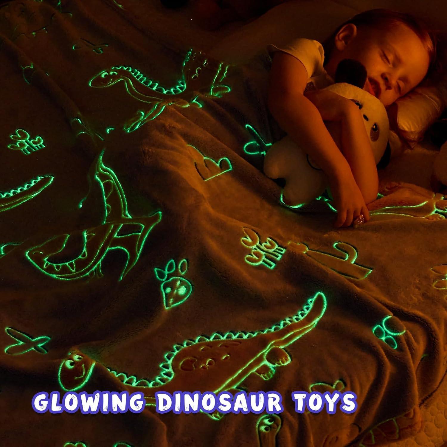 Manta de Dinosaurio Inhand 127x152 cm Brilla en la Oscuridad