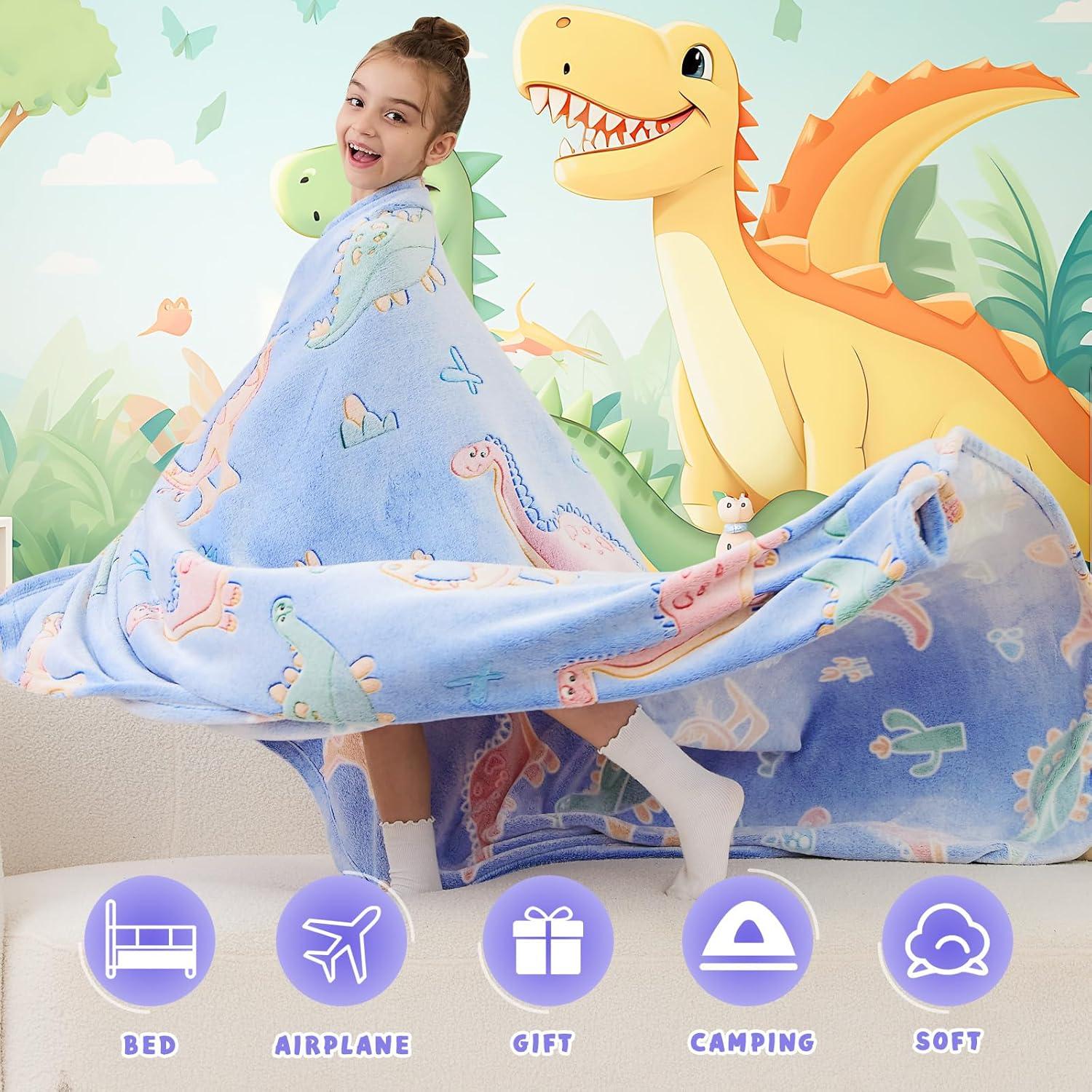 Manta de Dinosaurio Inhand 127x152 cm Brilla en la Oscuridad