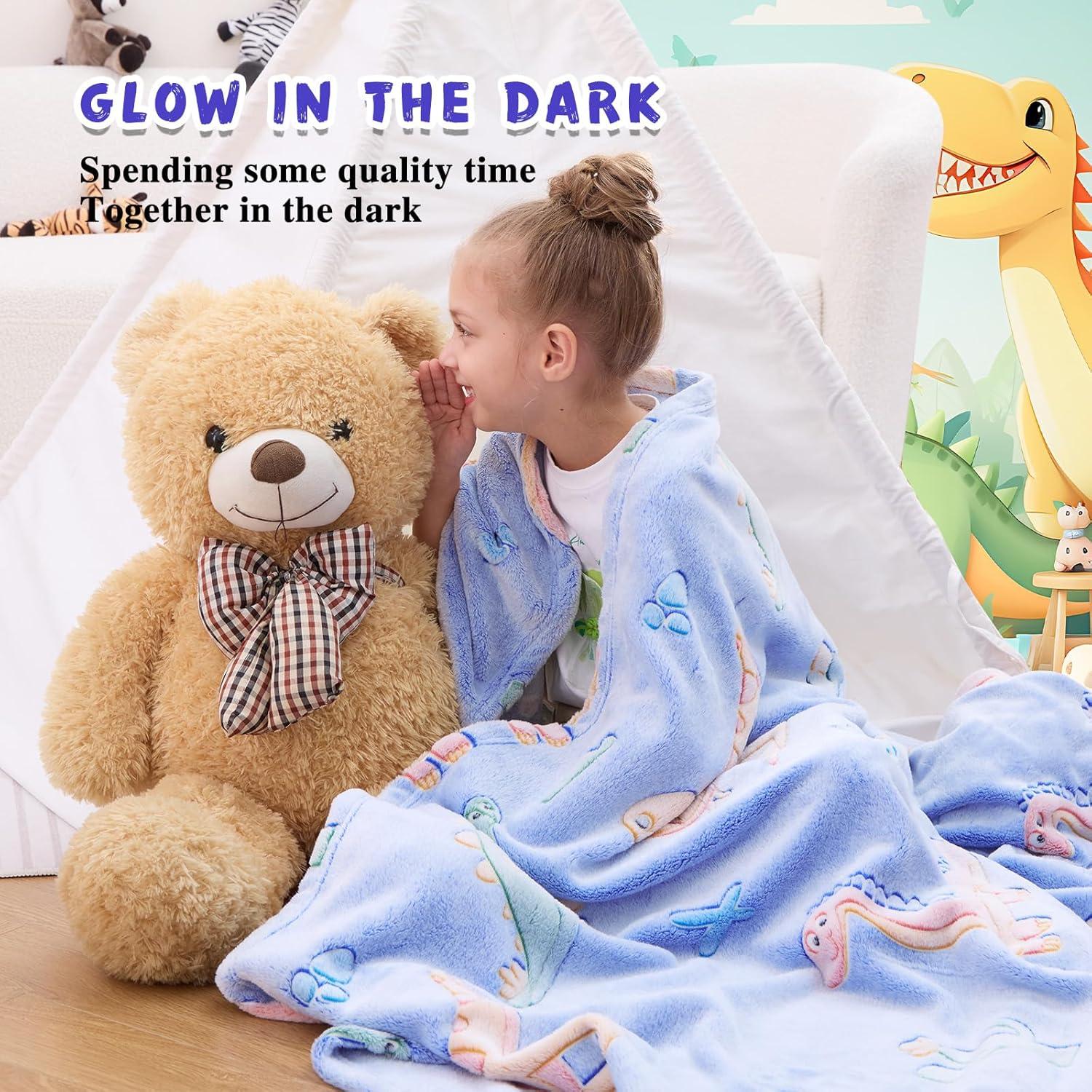 Manta de Dinosaurio Inhand 127x152 cm Brilla en la Oscuridad