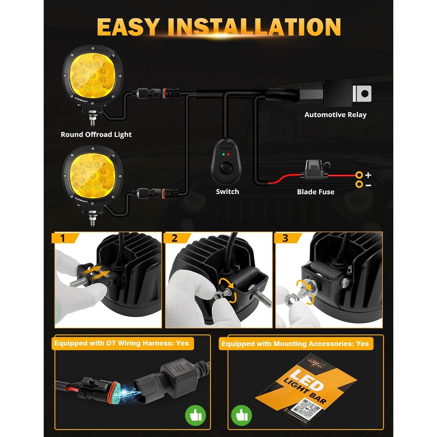 Luces LED Offroad Auxbeam 4" 90W Ámbar 9000LM 2PCS