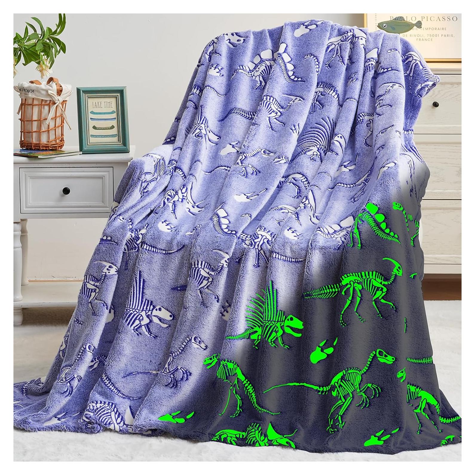 Manta de Dinosaurio Inhand 127x152 cm Brilla en la Oscuridad