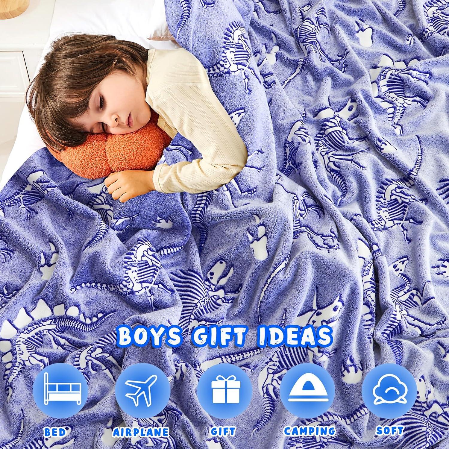 Manta de Dinosaurio Inhand 127x152 cm Brilla en la Oscuridad