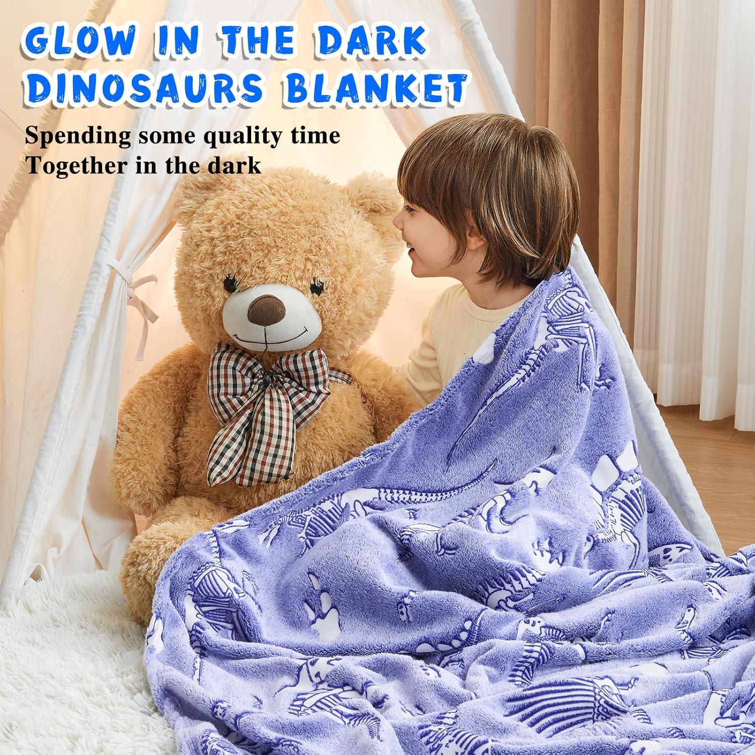 Manta de Dinosaurio Inhand 127x152 cm Brilla en la Oscuridad