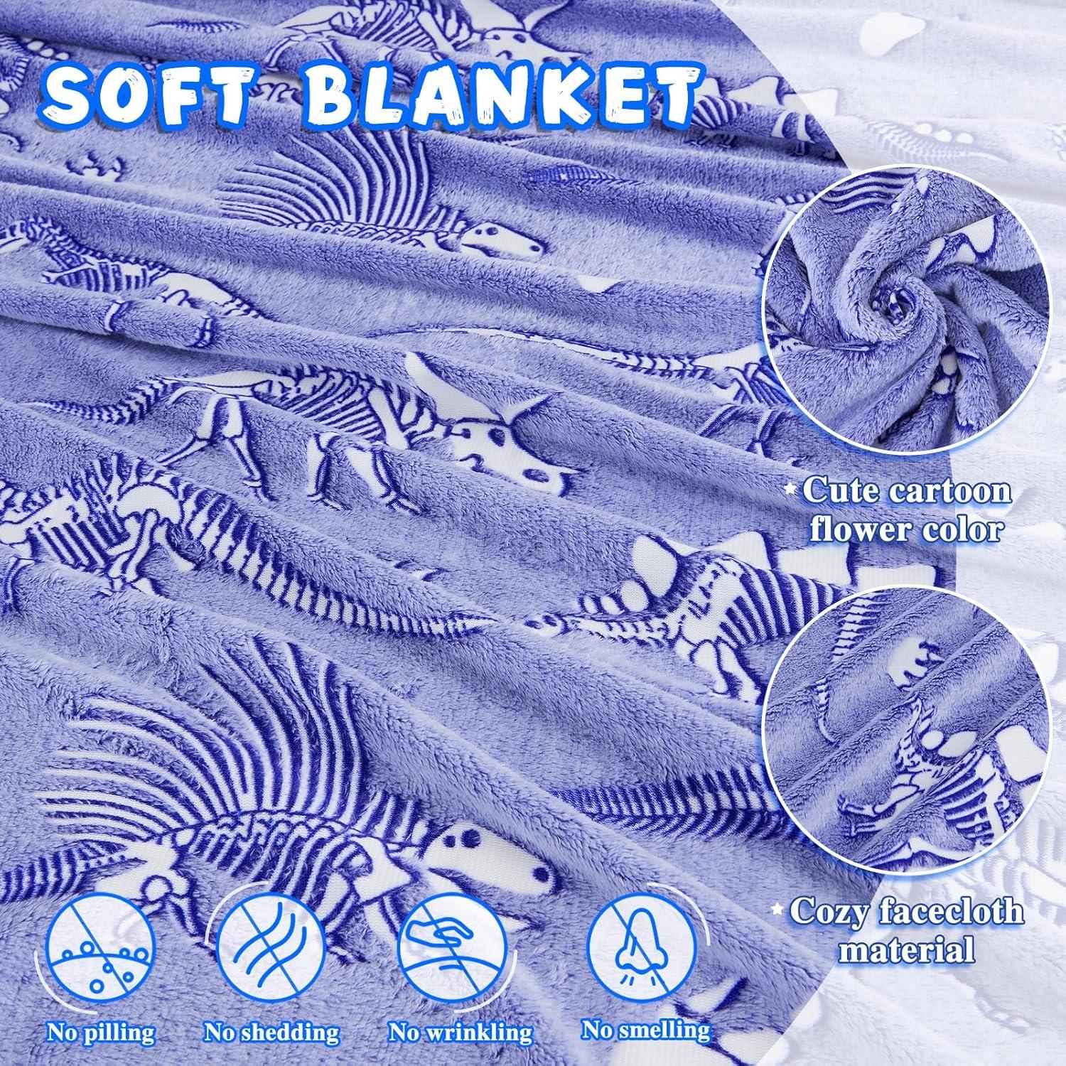 Manta de Dinosaurio Inhand 127x152 cm Brilla en la Oscuridad