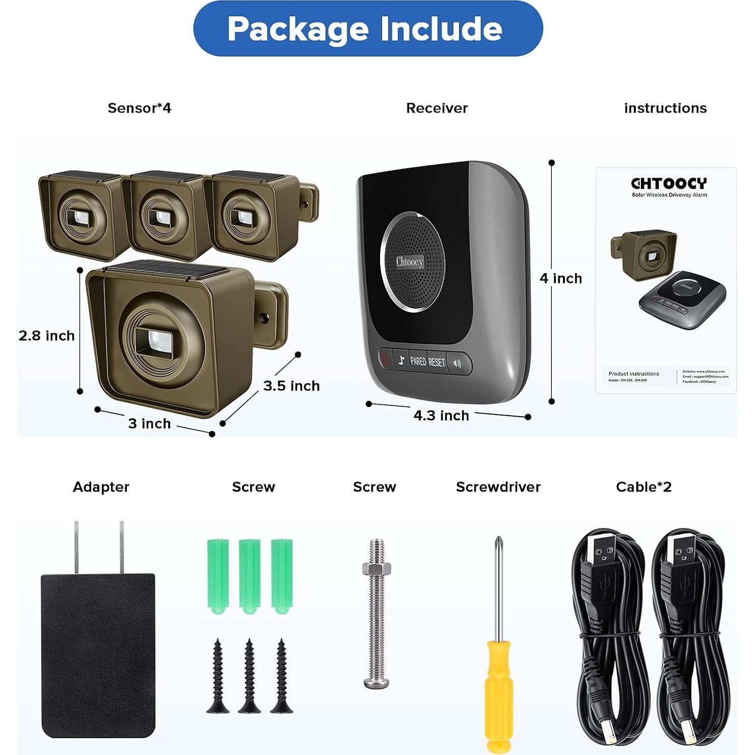 Alarma Solar Inalámbrica Chtoocy con 4 Sensores y Receptor