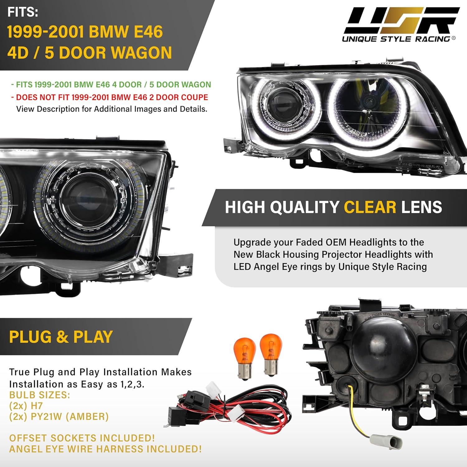 Faros LED USR para BMW E46 1999-2001, 4 Piezas, Proyector