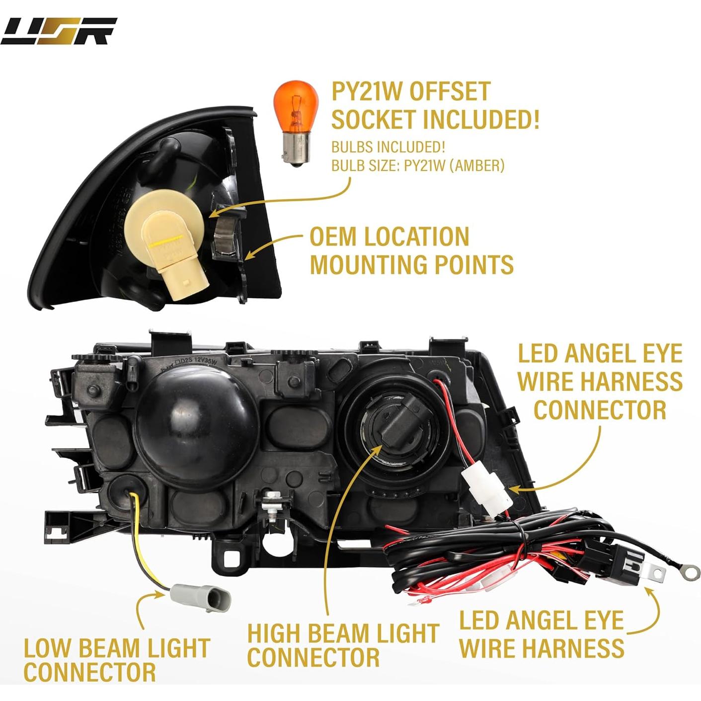 Faros LED USR para BMW E46 1999-2001, 4 Piezas, Proyector