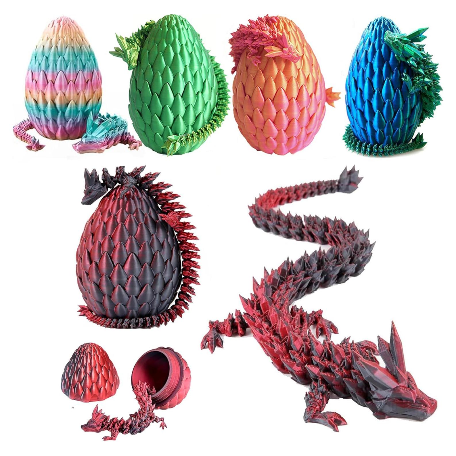 12inch 3D Printed Dragon Egg,Mystery Crystal Dragon Fidget Toys,Articulated Dragon,Home Desk Decor Easter Surprise Dinosaur Eggs,Adults Fidget Toys for Autism/ADHD (Black Red)