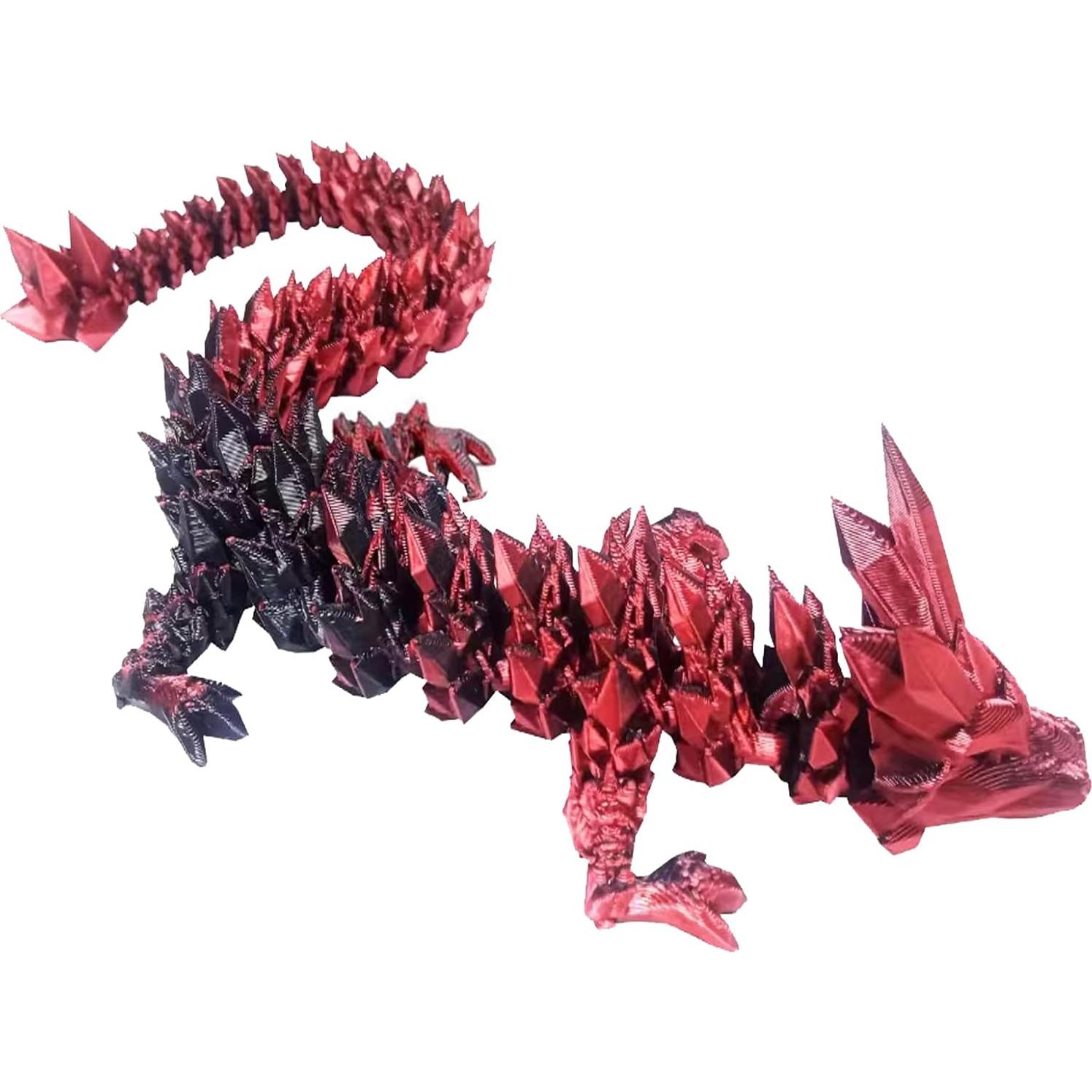 12inch 3D Printed Dragon Egg,Mystery Crystal Dragon Fidget Toys,Articulated Dragon,Home Desk Decor Easter Surprise Dinosaur Eggs,Adults Fidget Toys for Autism/ADHD (Black Red)