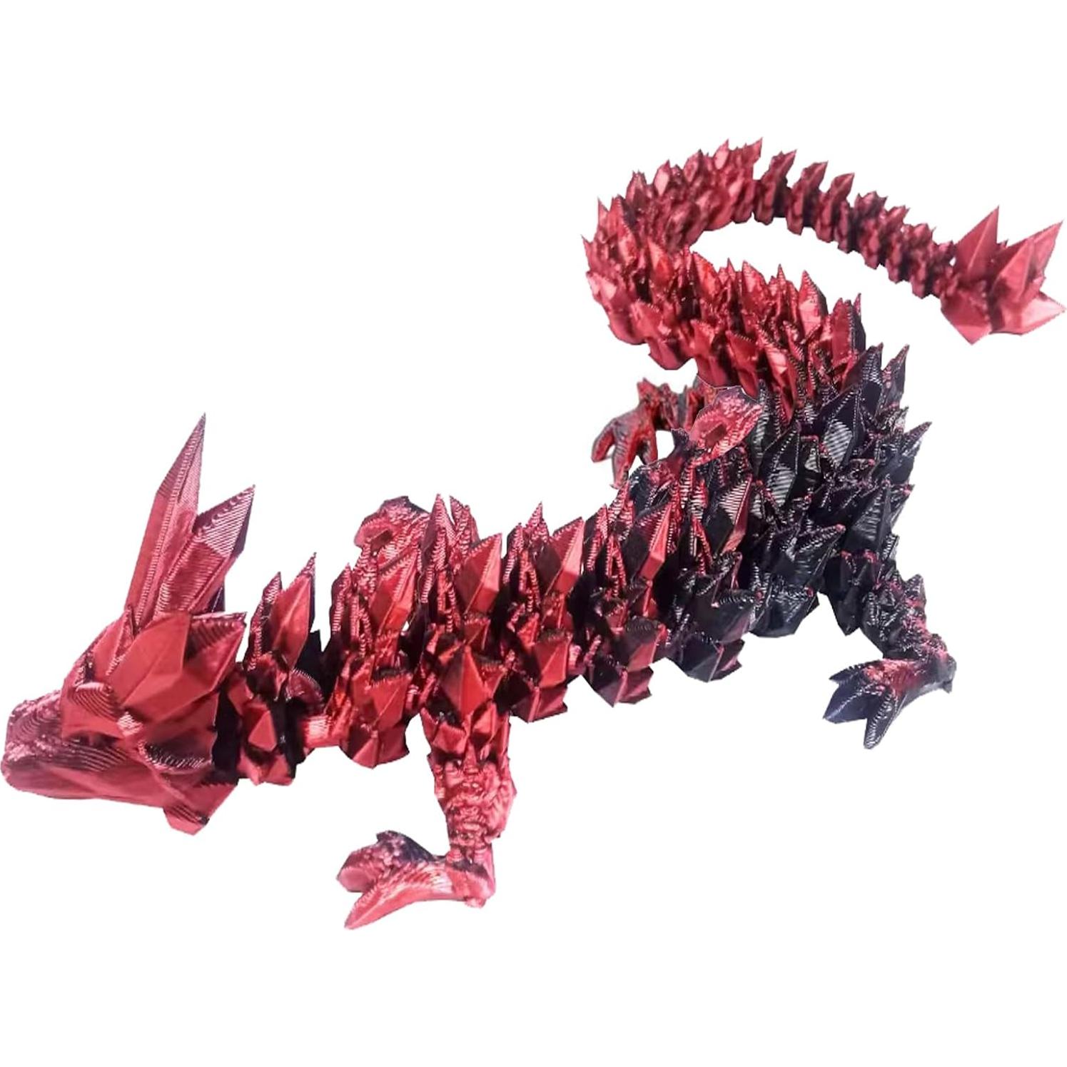 12inch 3D Printed Dragon Egg,Mystery Crystal Dragon Fidget Toys,Articulated Dragon,Home Desk Decor Easter Surprise Dinosaur Eggs,Adults Fidget Toys for Autism/ADHD (Black Red)