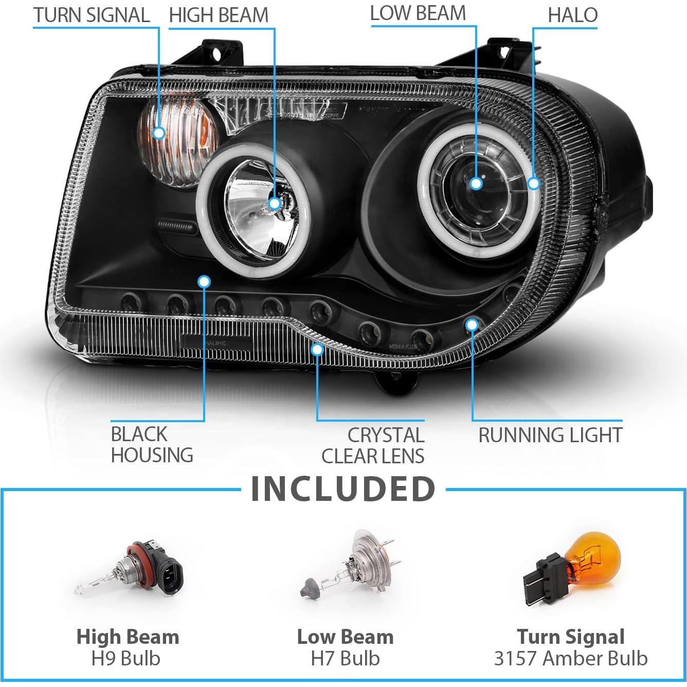 Faros Halógenos Proyector AmeriLite para Chrysler 300C 2005-2009