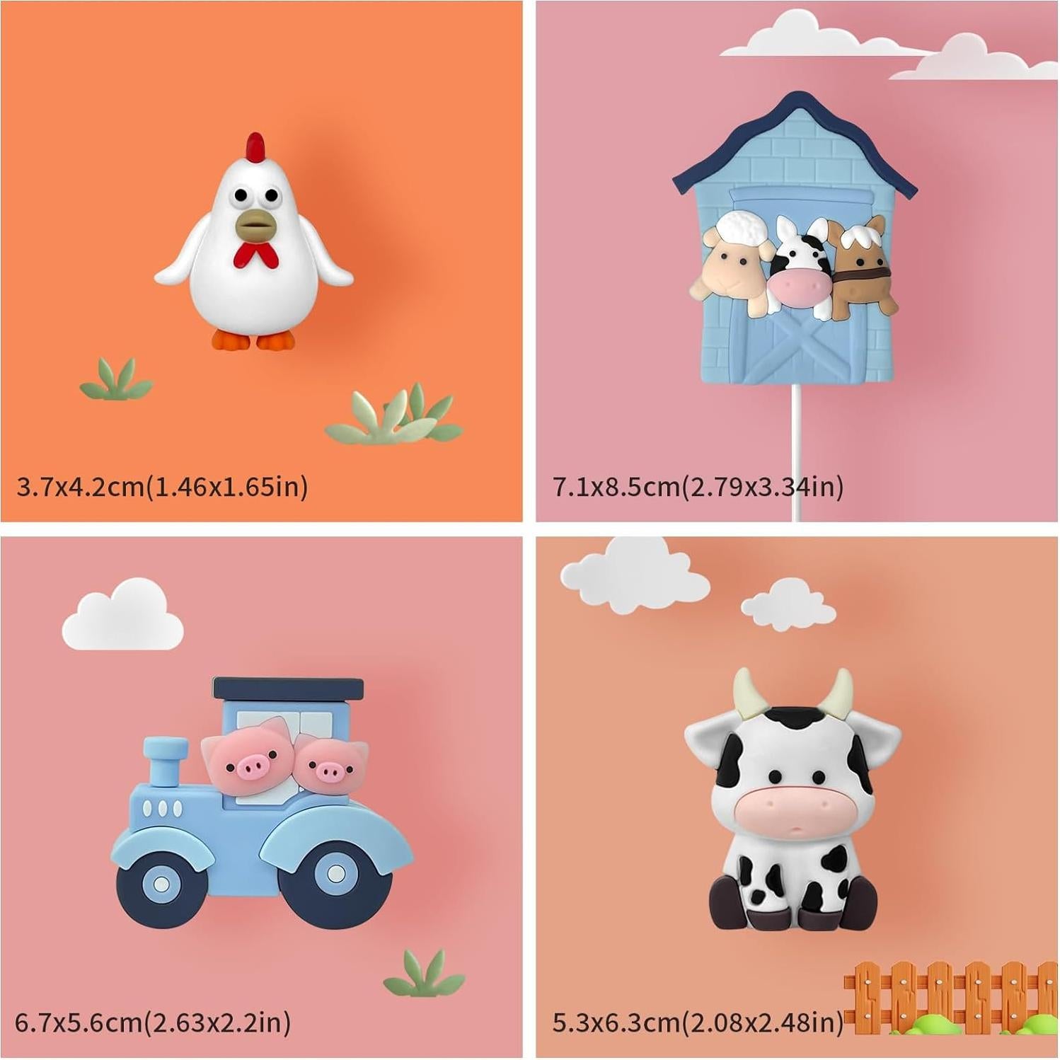 6 PCS Decoraciones de Pastel de Granja Zafena Azul