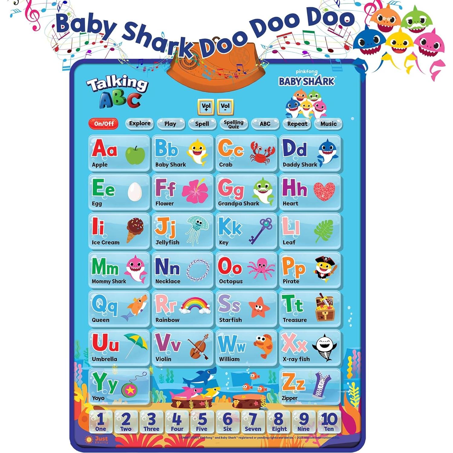 Póster Interactivo Baby Shark para Aprender Letras y Números