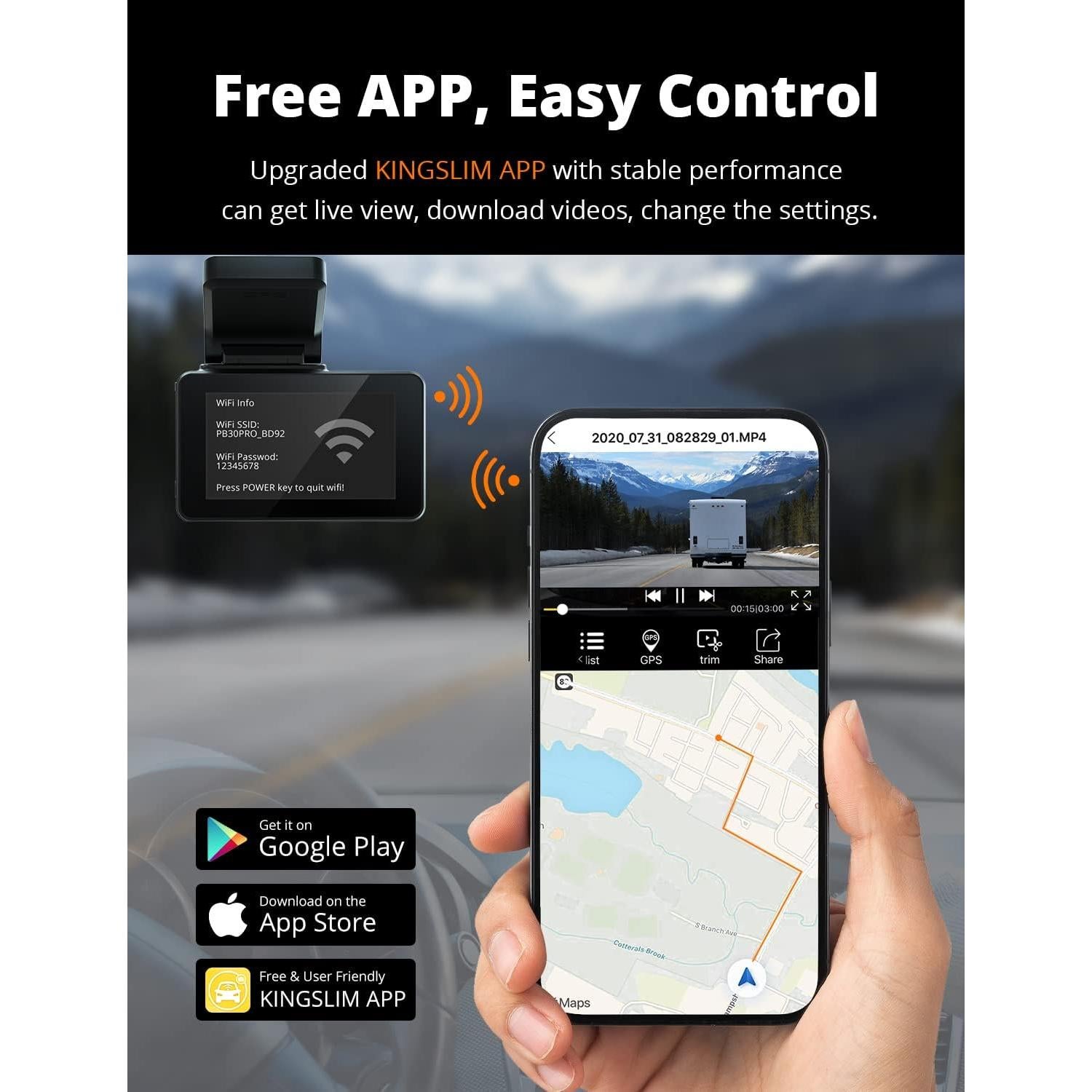 Cámara de tablero dual Kingslim D4 4K GPS WiFi 170°