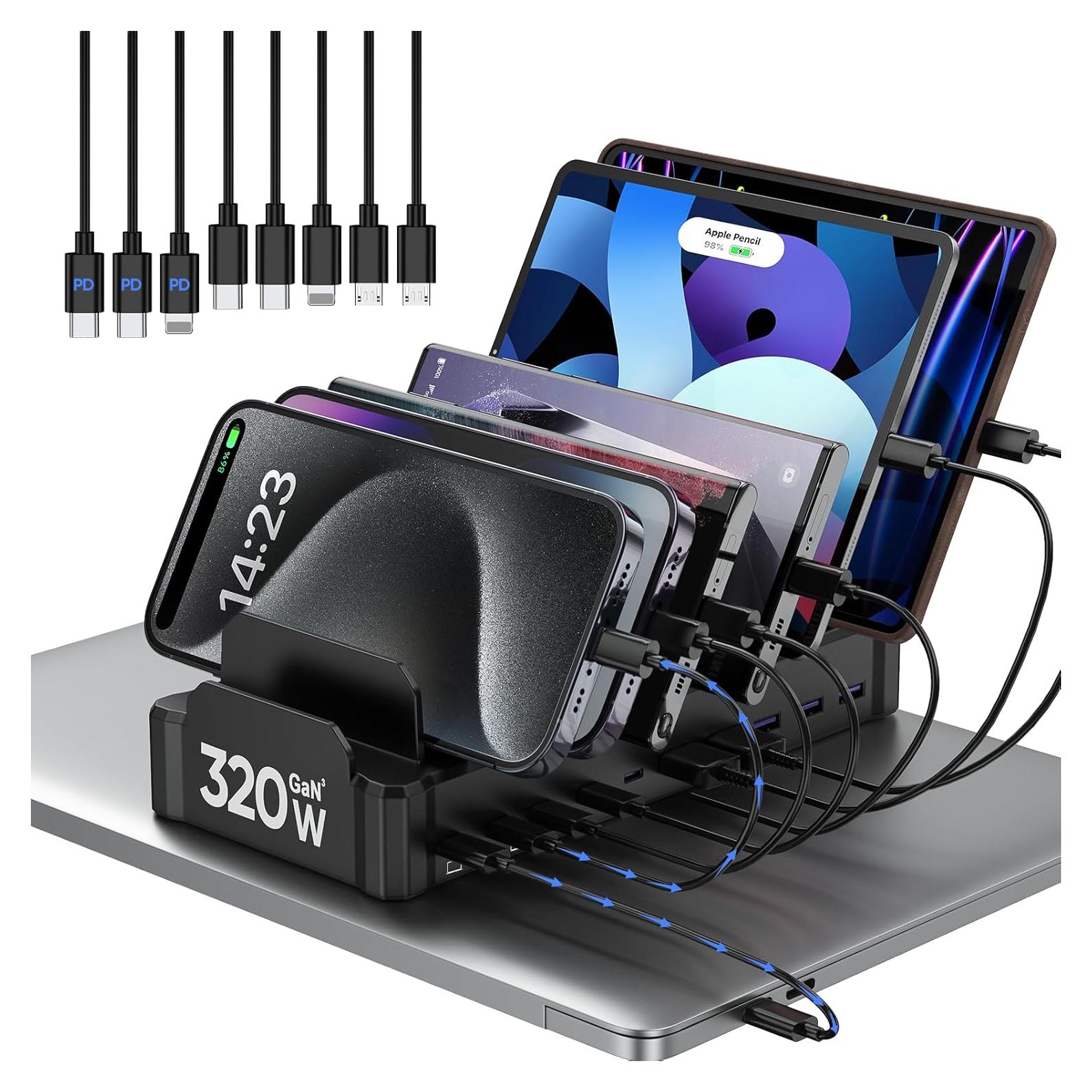 Estación de Carga 320W Zobirez 10 Puertos USB-C Negro