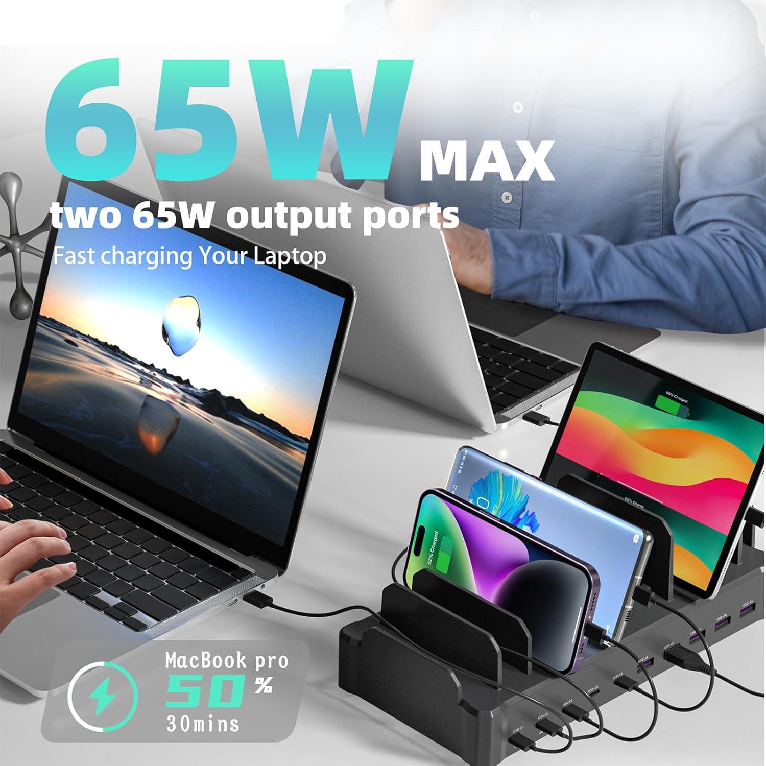 Estación de Carga 320W Zobirez 10 Puertos USB-C Negro