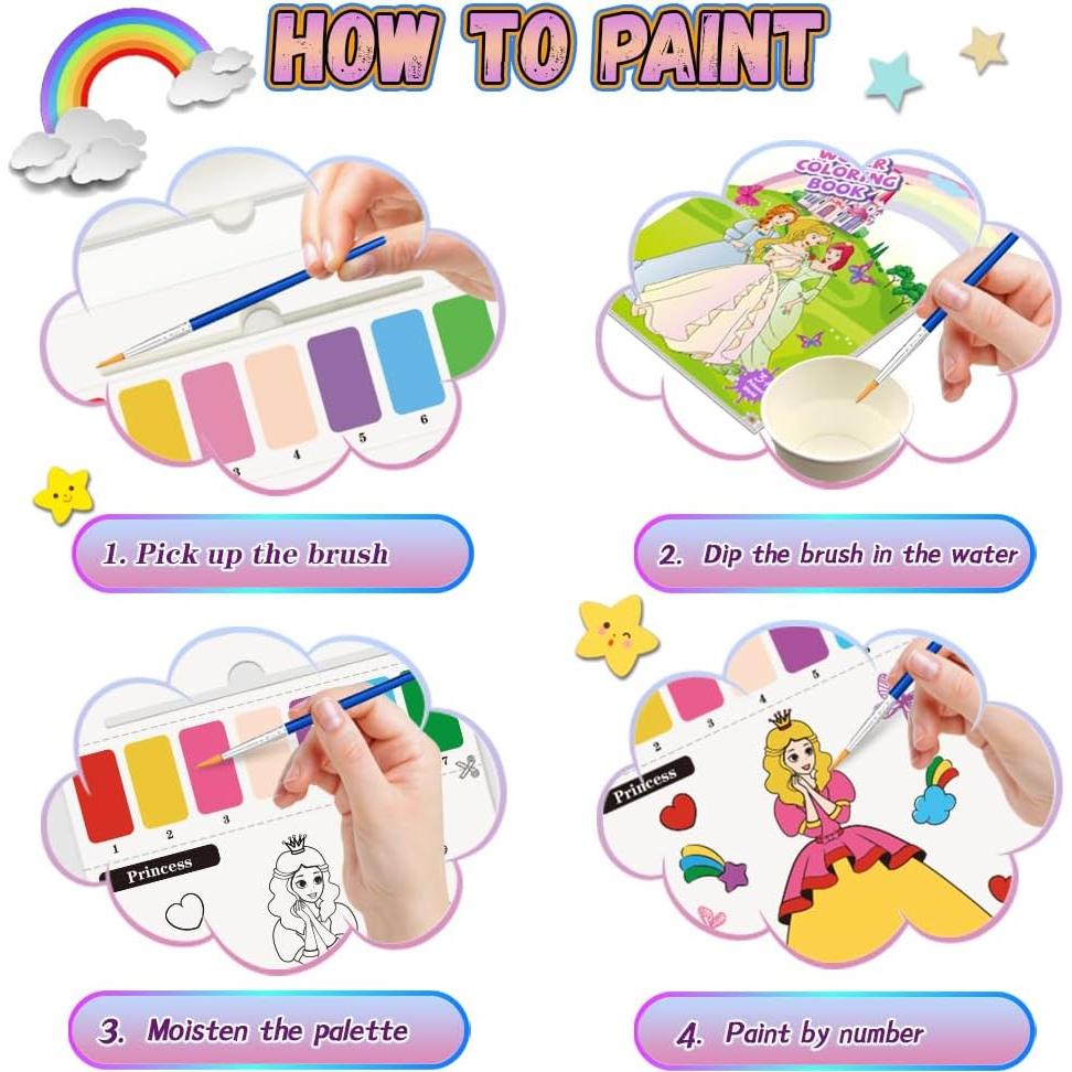 Conjunto de Pintura Acuarela YMluky 20 Páginas para Niños