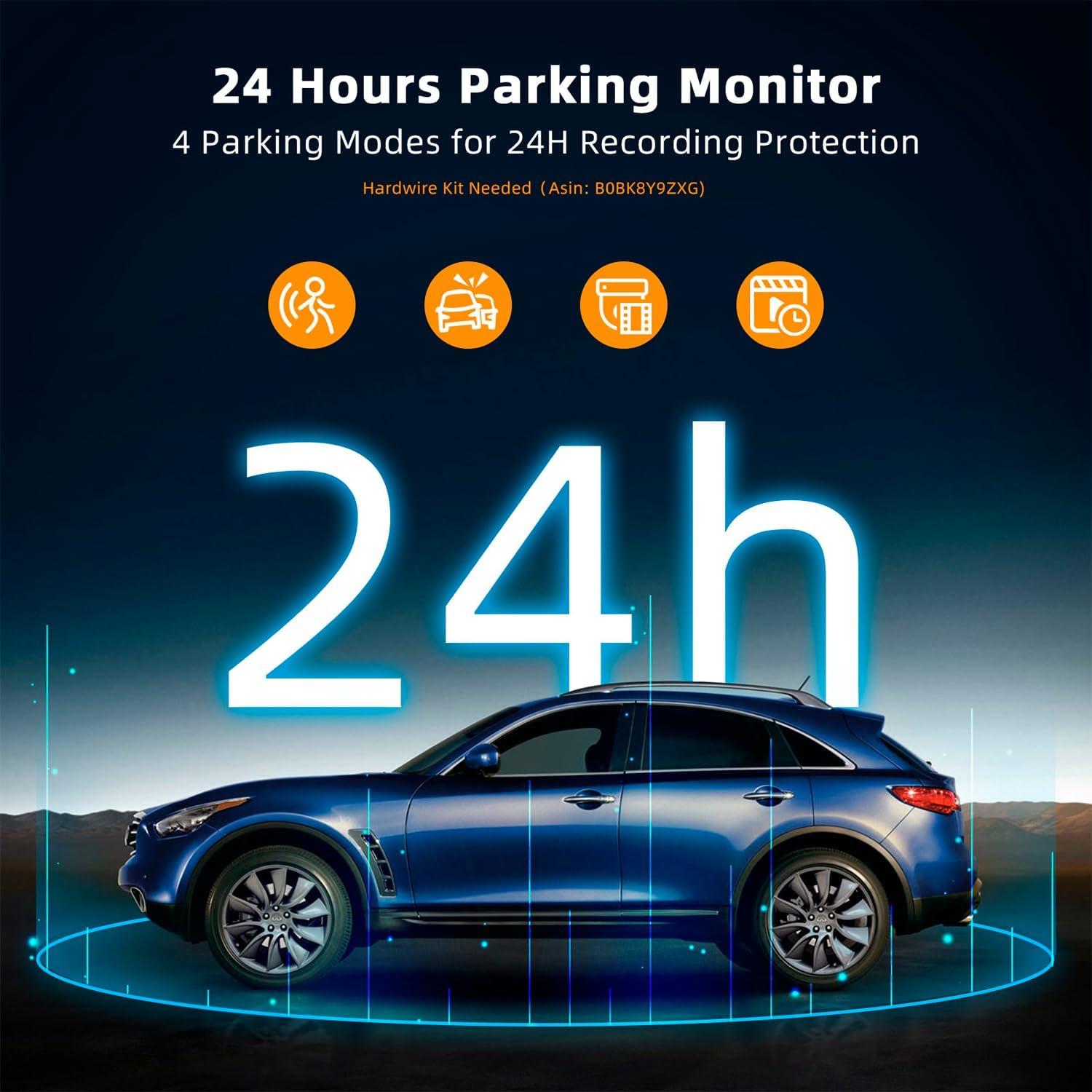 Real 4K 3 Channel Dash Cam Front and Rear Inside, STARVIS 2 HDR Sensor, 5.8GHz Wi-Fi GPS G-Sensor, 4K+1080P+1080P Dashcam, Free 64GB Card Include, IR Night Vision, 3.3'' Big IPS, 24Hr Parking Monitor